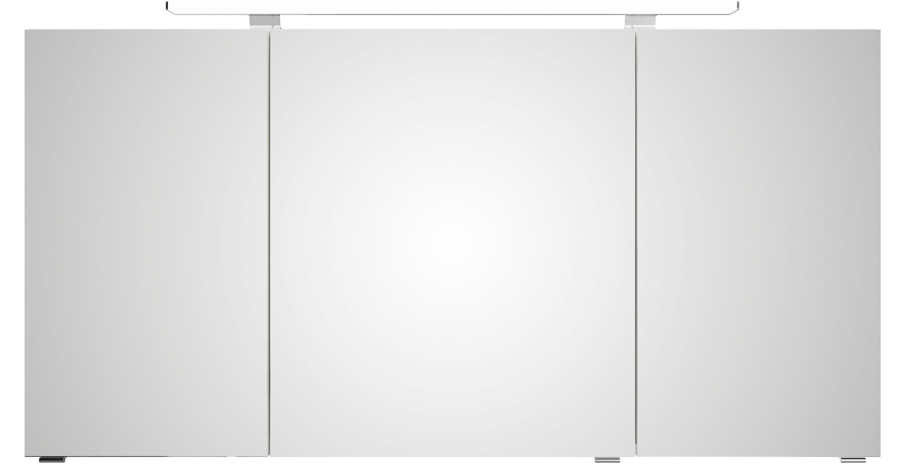 Saphir Badezimmerspiegelschrank Serie 4010 Badezimmer-Spiegelschrank inkl. LED-Aufsatzleuchte Badschrank 140 cm breit, 3 Türen, 6 Glas-Einlegeböden, inkl Türdämpfer