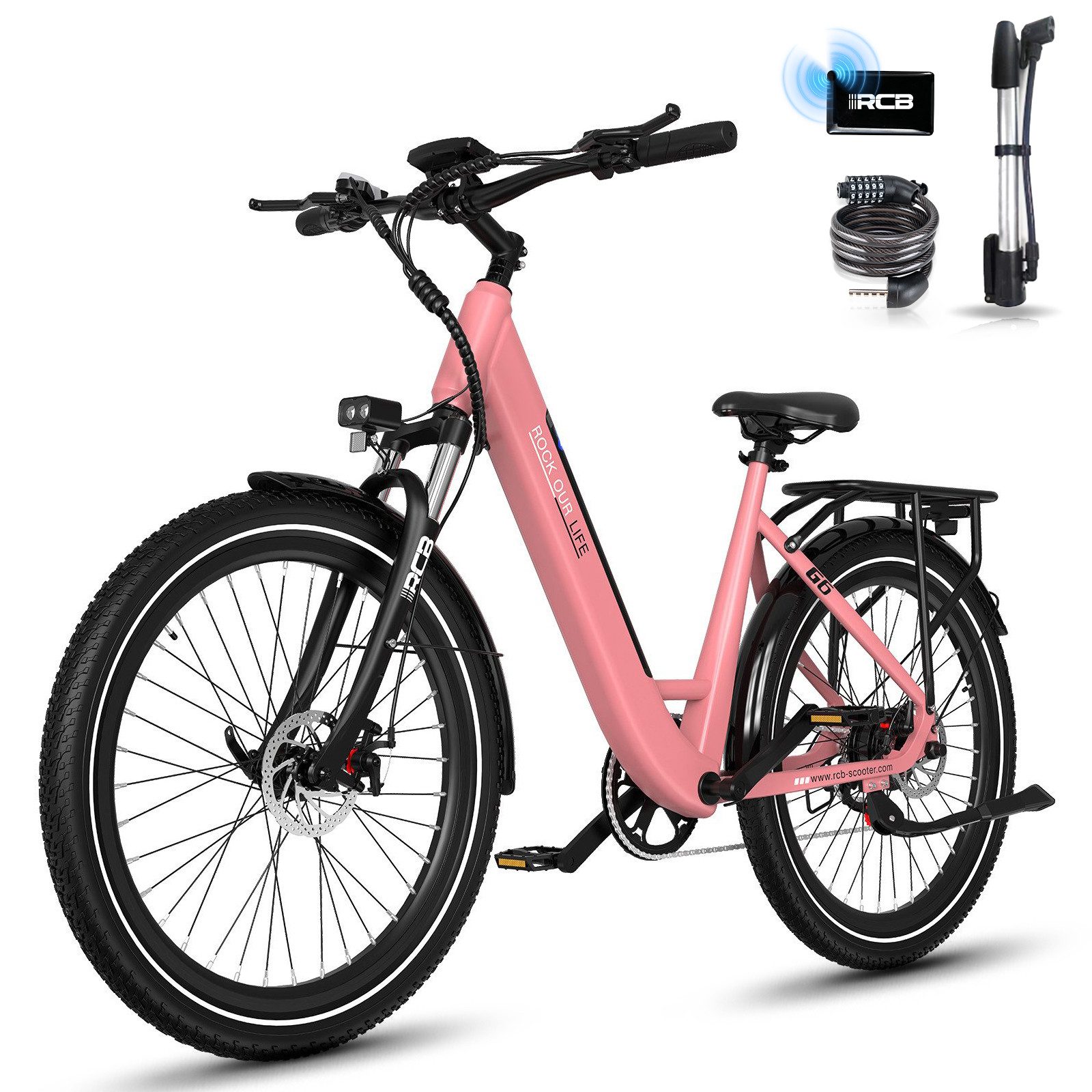 RCB E-Bike Pedelec G6 für Stadt und Gelände,27,5 Zoll Damen Elektrofahrrad,13Ah,80-120 km, 7 Gang, Kettenschaltung, Heckmotor, 468 Wh, APP&NFC, ebike Damen, Drehmomentsensor, max. Geschwindigkeit: 25 km/h