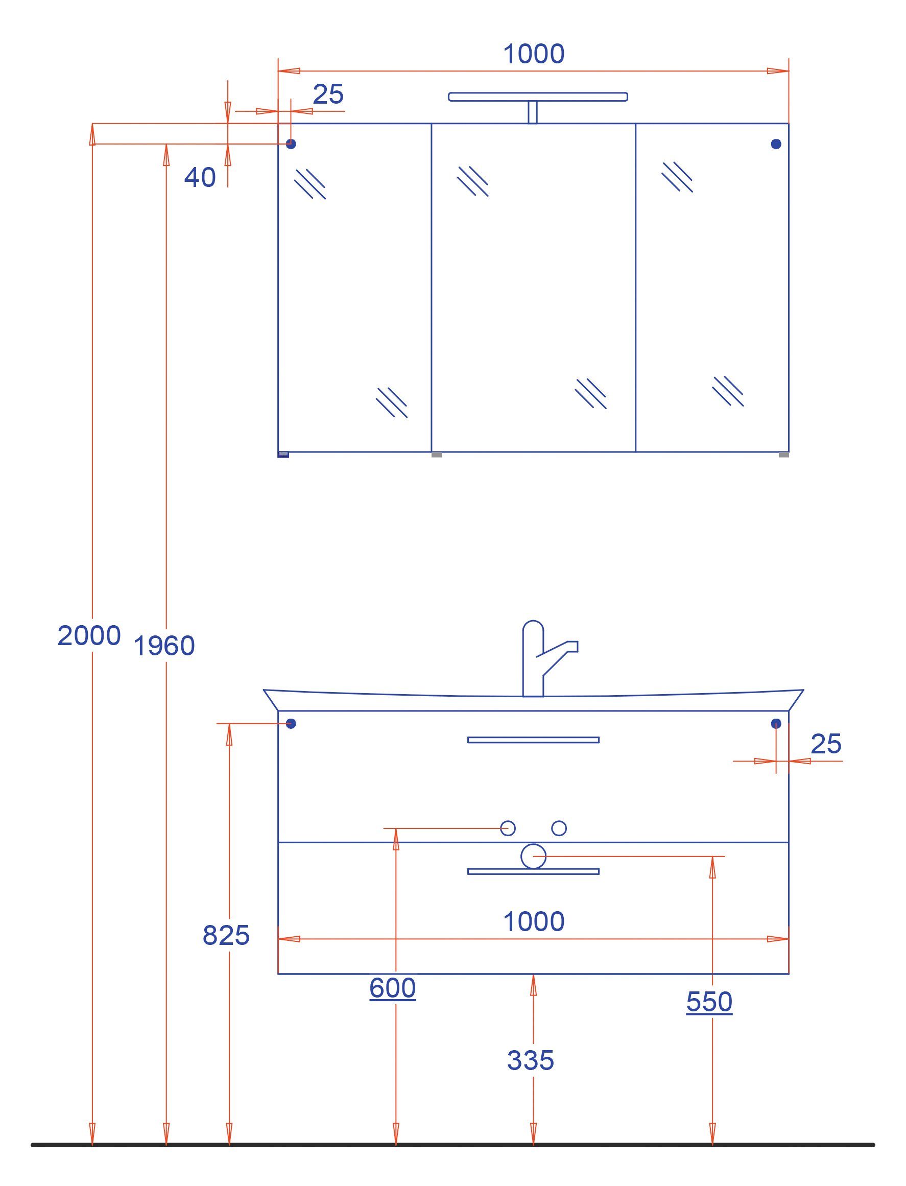 welltime Badmöbel-Set Florida, (2-St), Breite 100 cm, Waschtisch mit gewölbter Form