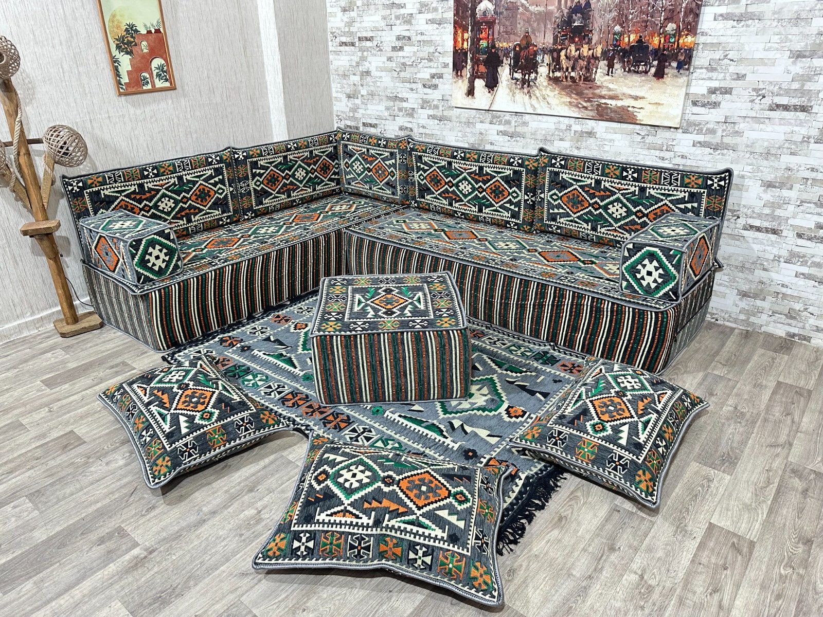 CaddeBuy Sofa Orientalisches Sitzecke, Kelim, Schnittsofas, Arabische Ecke Majlis, 14 Teile