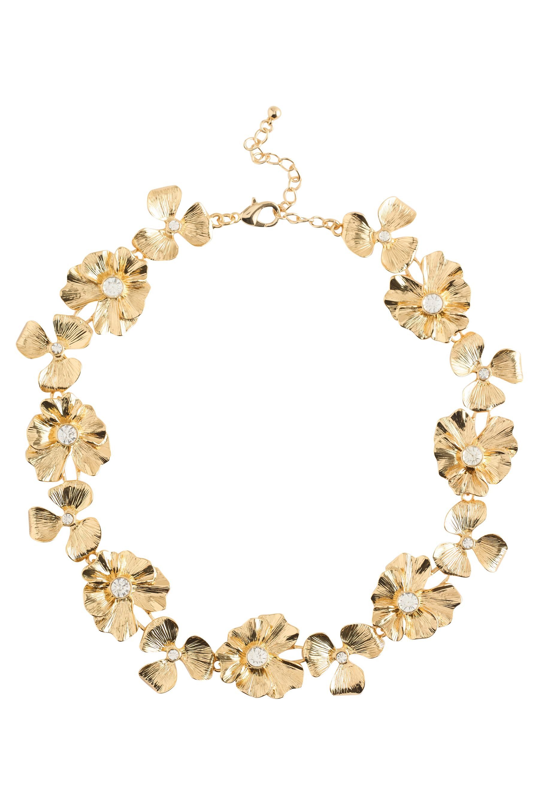 Statementkette Statement-Halskette mit Blumen-Schmucksteinen
