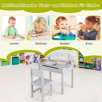 KOMFOTTEU Kindertisch mit Stuhl, aufklappbare Kindersitzgruppe, zum Malen Spielen Essen