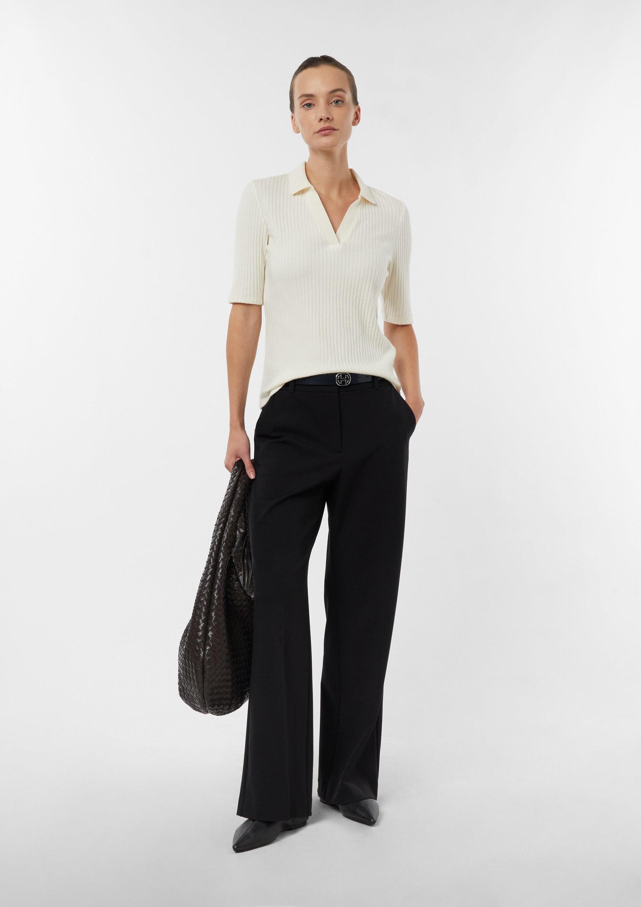 comma Kurzarmshirt T-Shirt Softes Poloshirt mit Rippstruktur