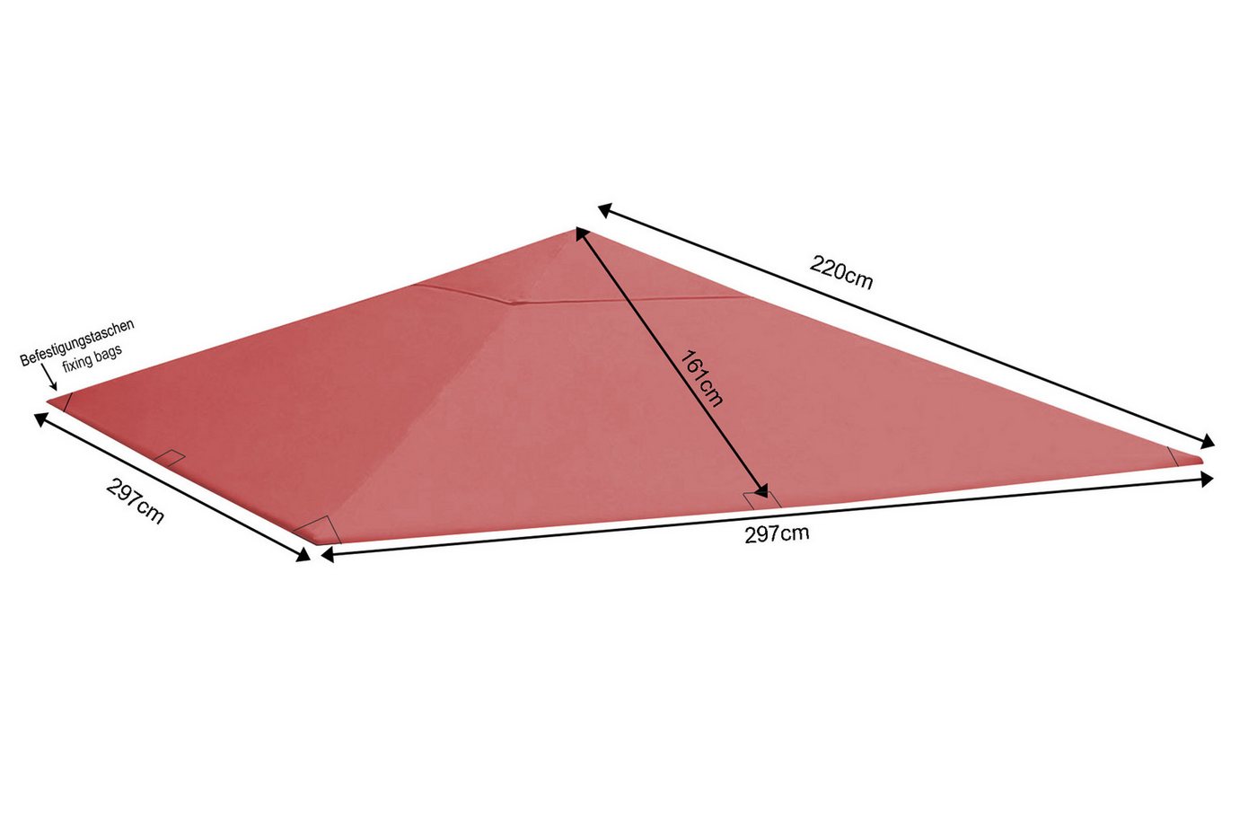 Thumbnail - Quick Star Pavillon-Ersatzdach Ersatzdach Pavillon 3x3m Rotorange RAL 2001, 180 g/m², 297 x 297 cm, Mit Lüftungsschlitze...