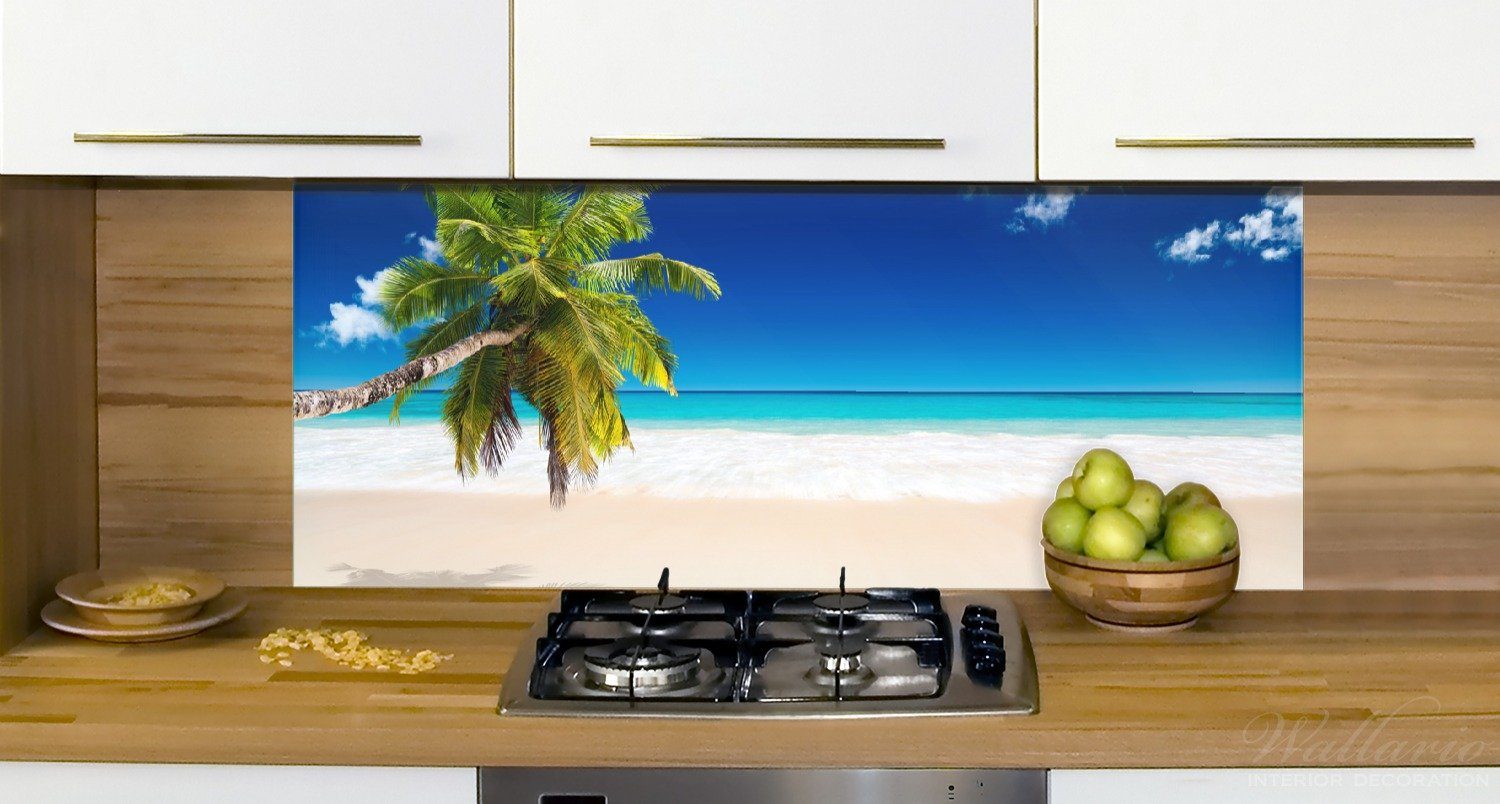 (1-tlg) Karibik Küchenrückwand mit Palme, Südseestrand Wallario in der