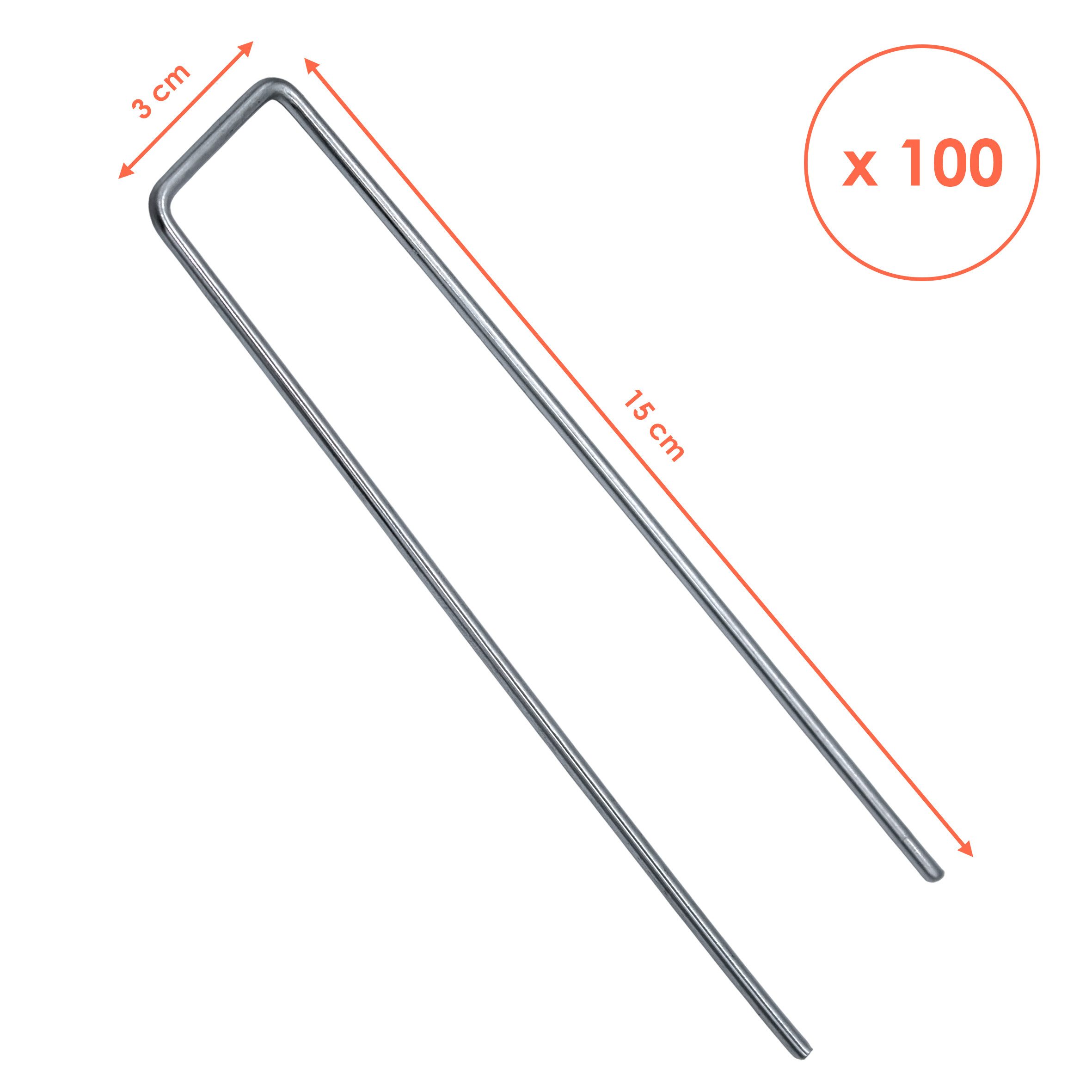 Spetebo Bodenanker Metall Erdanker silber 15 x 3 cm - 100 Stück, für Kunstrasen, Gartenvlies, Zelte, zum Einstecken in den Boden, (Set, 100-St., Bodenanker), Bodenanker für Kunstrasen und Unkrautvlies