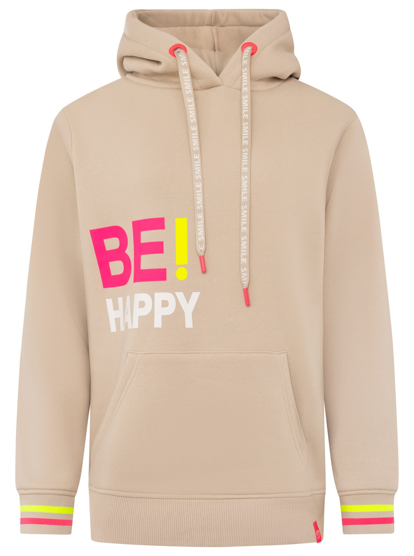 Zwillingsherz Hoodie "Be Happy!" gestreifte Bündchen, Aufdruck auf Brust, Kapuze, Kängurutasche – Bild 2 von 5