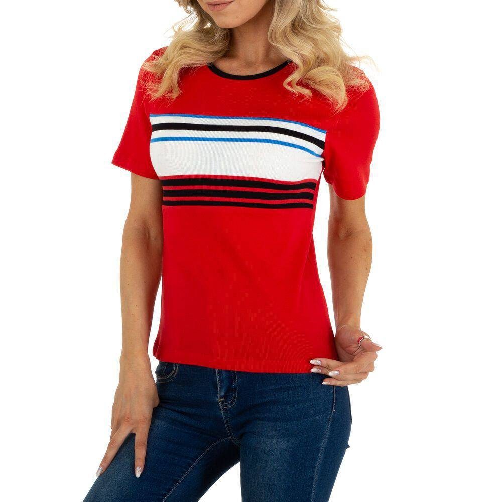 Damen Shirts Ital-Design T-Shirt Damen Gestreift Stretch T-Shirt in Rot