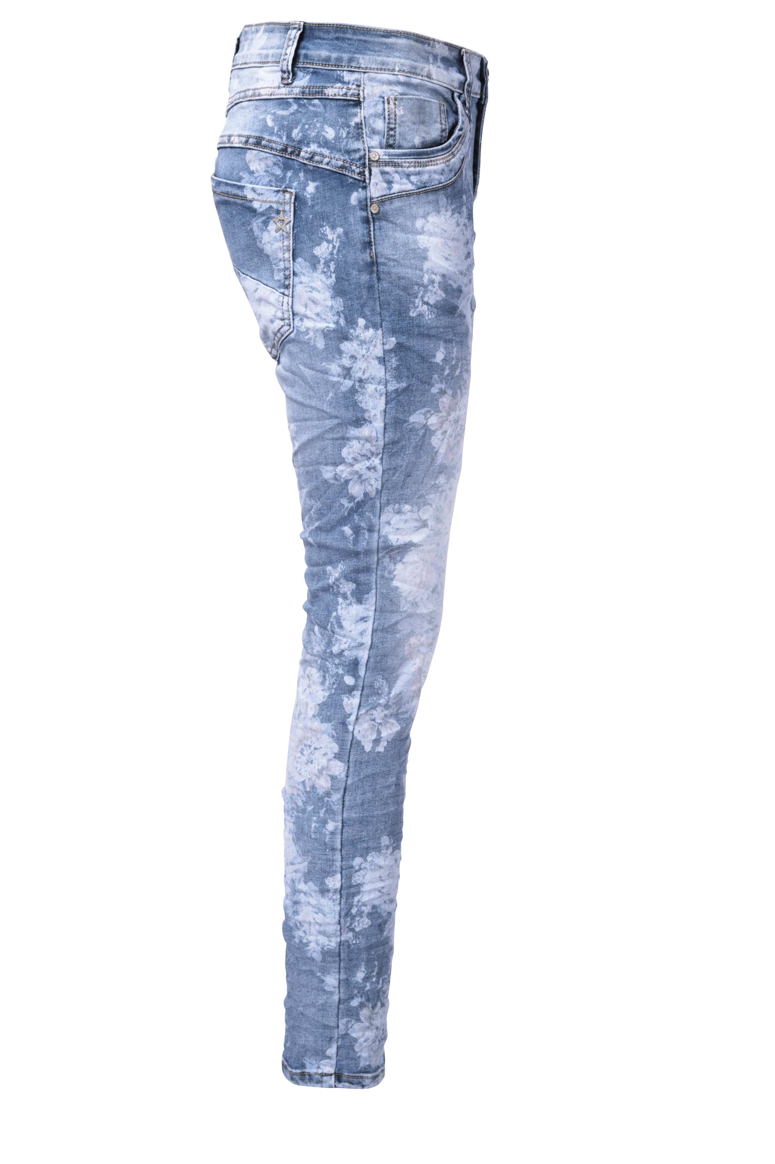 Jewelly Regular-fit-Jeans Stretch Blumen - mit Boyfriend Jeans Print