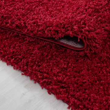 Teppich Unicolor - Einfarbig, Teppium, Rund, Höhe: 50 mm, Teppich Rot Einfarbig Shaggy 50 mm Florhöhe Teppich Wohnzimmer