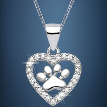 Goldene Hufeisen Herzkette Tier-Pfote Herz Kette Anhänger 925 Sterling Silber Pfötchen, Tierpfote Geschenkidee