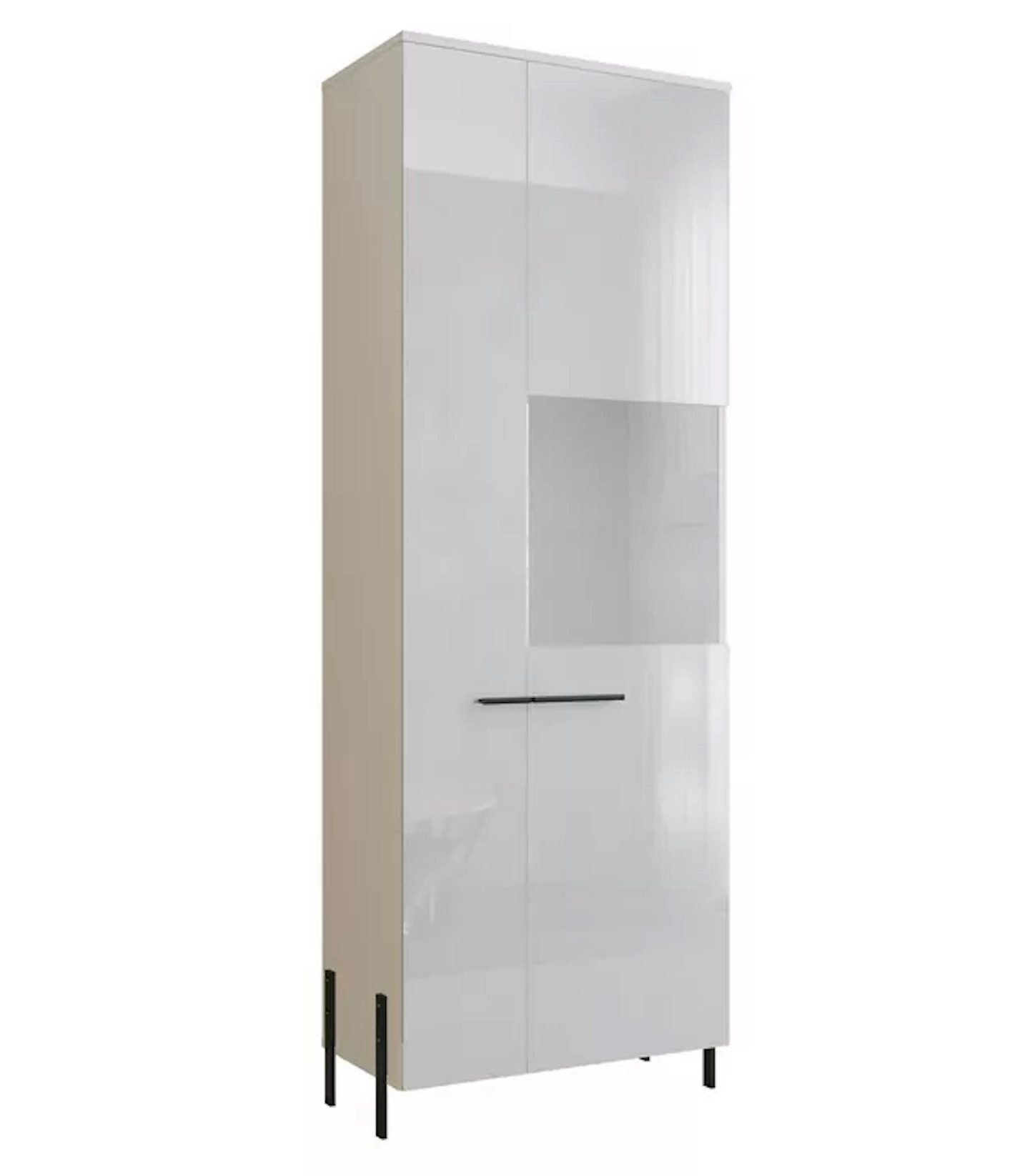 Feldmann-Wohnen Glasvitrine Vigo (2 Türen (Holztür & Glastür), 4 feste Böden, 5 Holzböden, 1 Glasboden, 1-St., moderne Optik, Kunststoffgriffe, LED-Beleuchtung) 70x40x200cm Korpus weiß / Front weiß Hochglanz