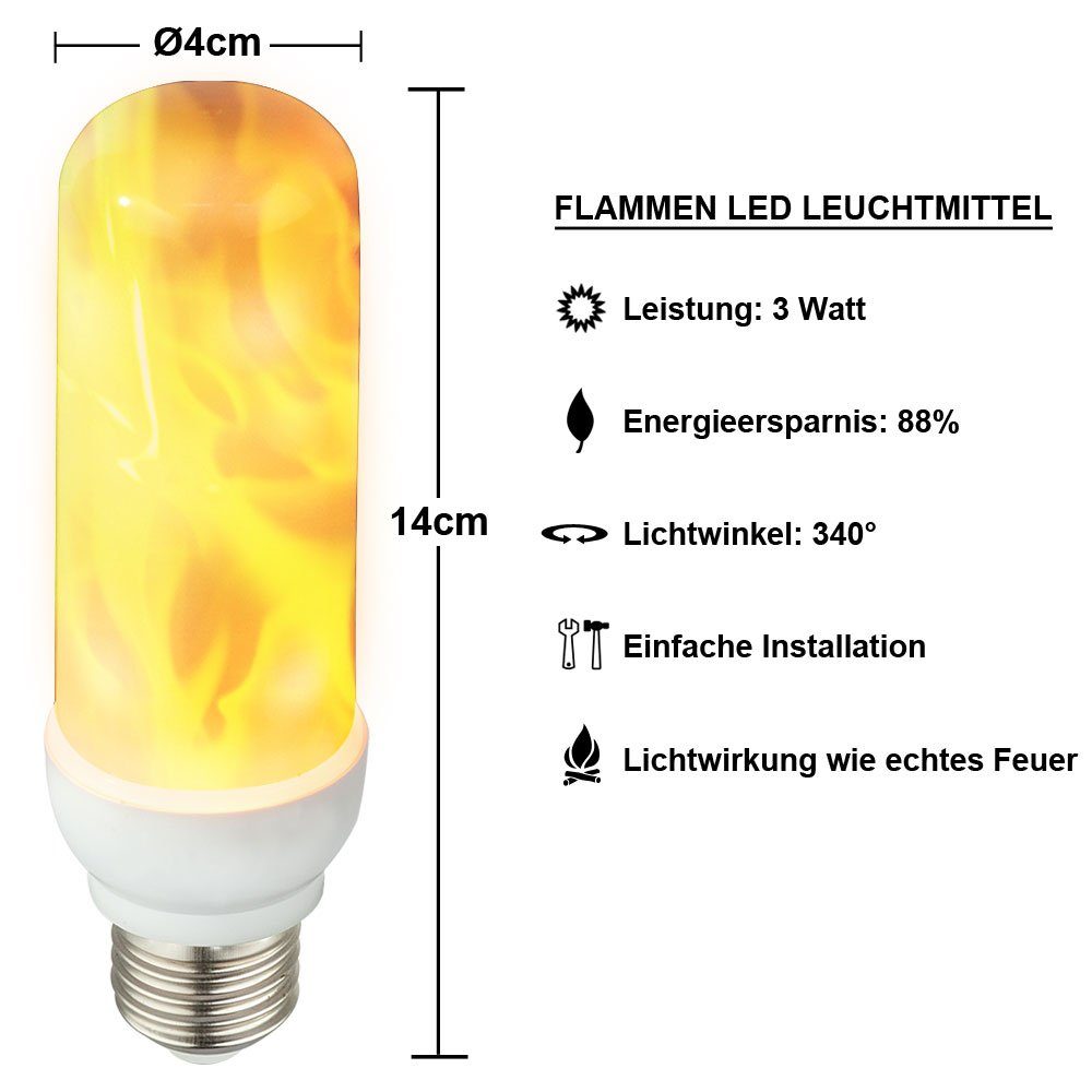 Globo LED-Leuchtmittel, LED Leuchtmittel Feuer Flammen Flacker Effekt Lampe E27 Leuchte