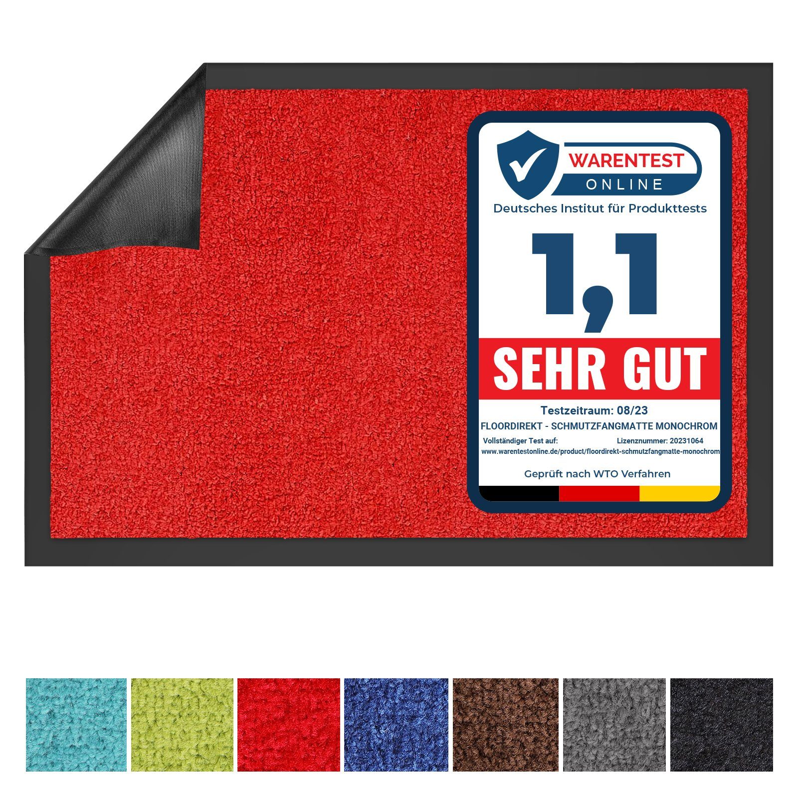Fußmatte Sauberlaufmatte Dublin, viele Farben & Größen, waschbar, Karat, rechteckig, Höhe: 7 mm, geeignet für Fußbodenheizung Rot