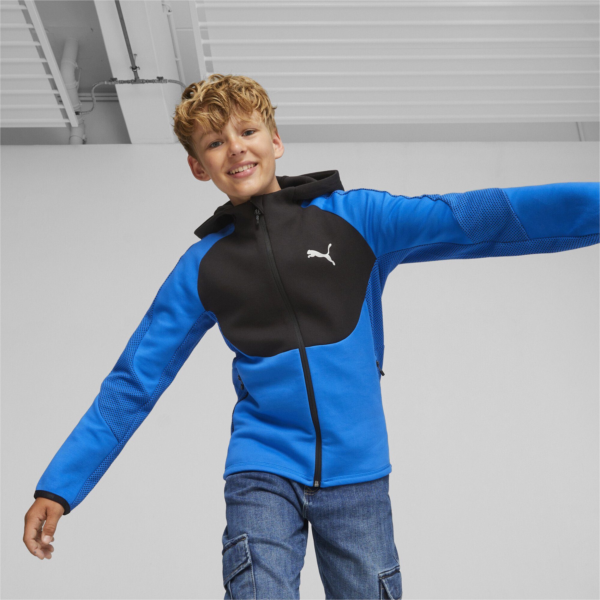 Sweatshirt Reißverschluss-Hoodie evoStripe Blue Racing Jugendliche PUMA