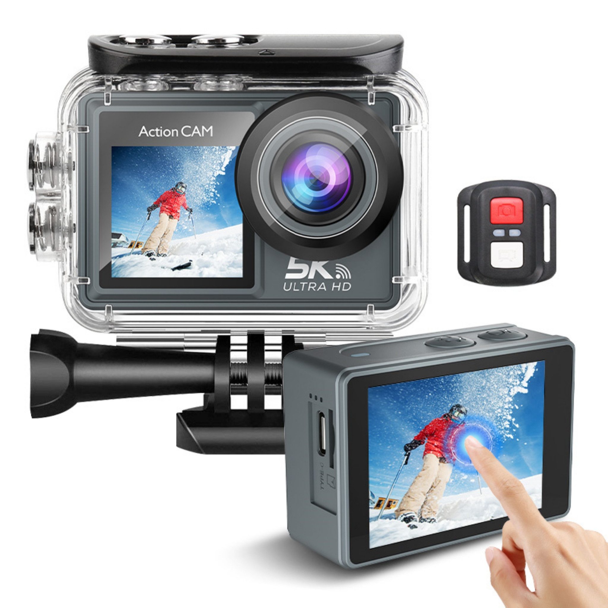 Blossom 5K 50MP Unterwasserkamera 30M Wasserdicht 2 Screen WiFi Sport Kamera Action Cam (WIFI, Action Kamera mit EIS Stabilisierung 4K Bodycam für Outdoor Familien)