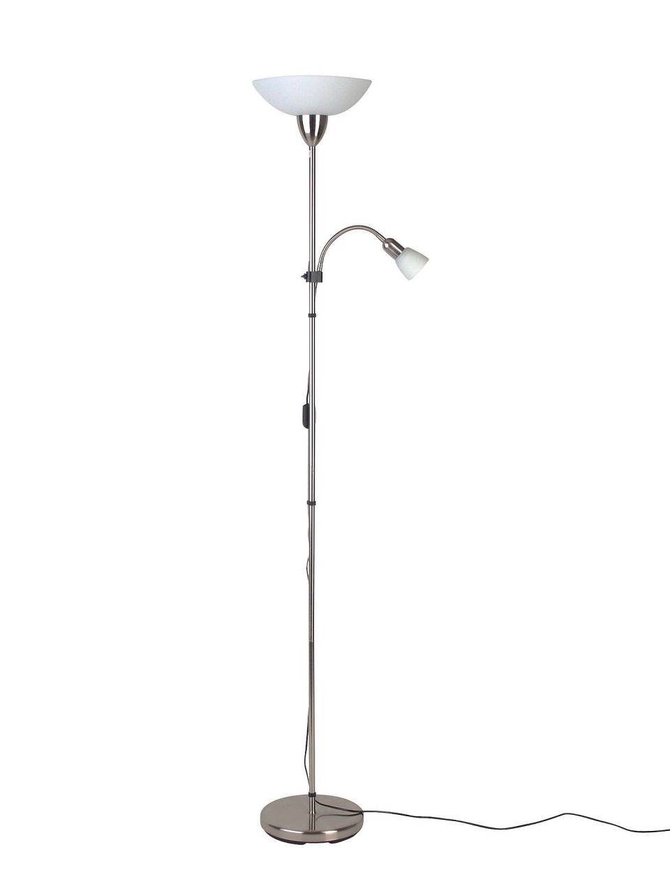 Brilliant Stehlampe Darlington, A60, E27, eisen/weiß Deckenfluter 1x g 60W, Lampe Lesearm Darlington