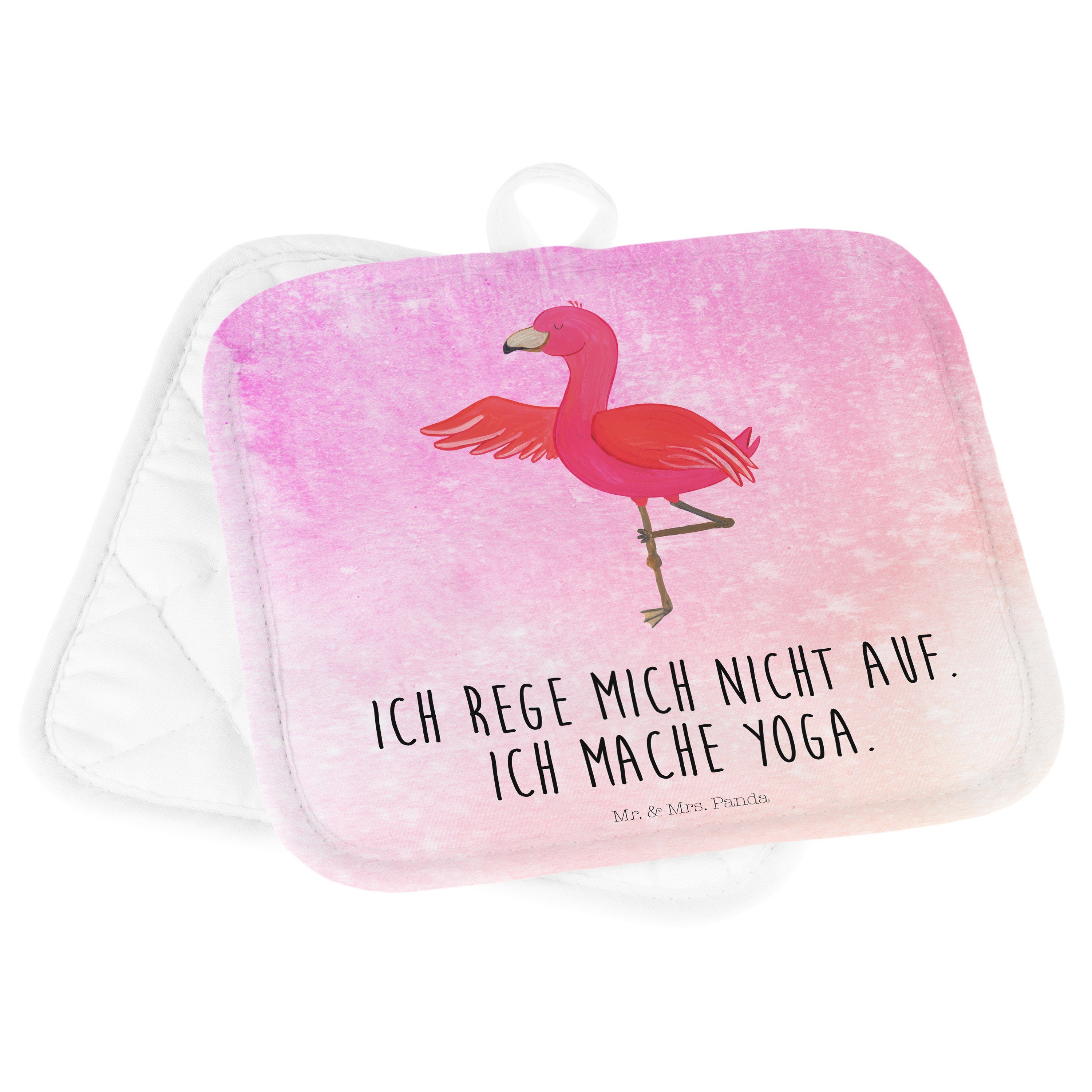 Flamingo Yoga Panda Ärger, & Yogapose, Aquarell Geschenk, Mr. - Mrs. Yoga-Übung, (1-tlg) - Topflappen Pink