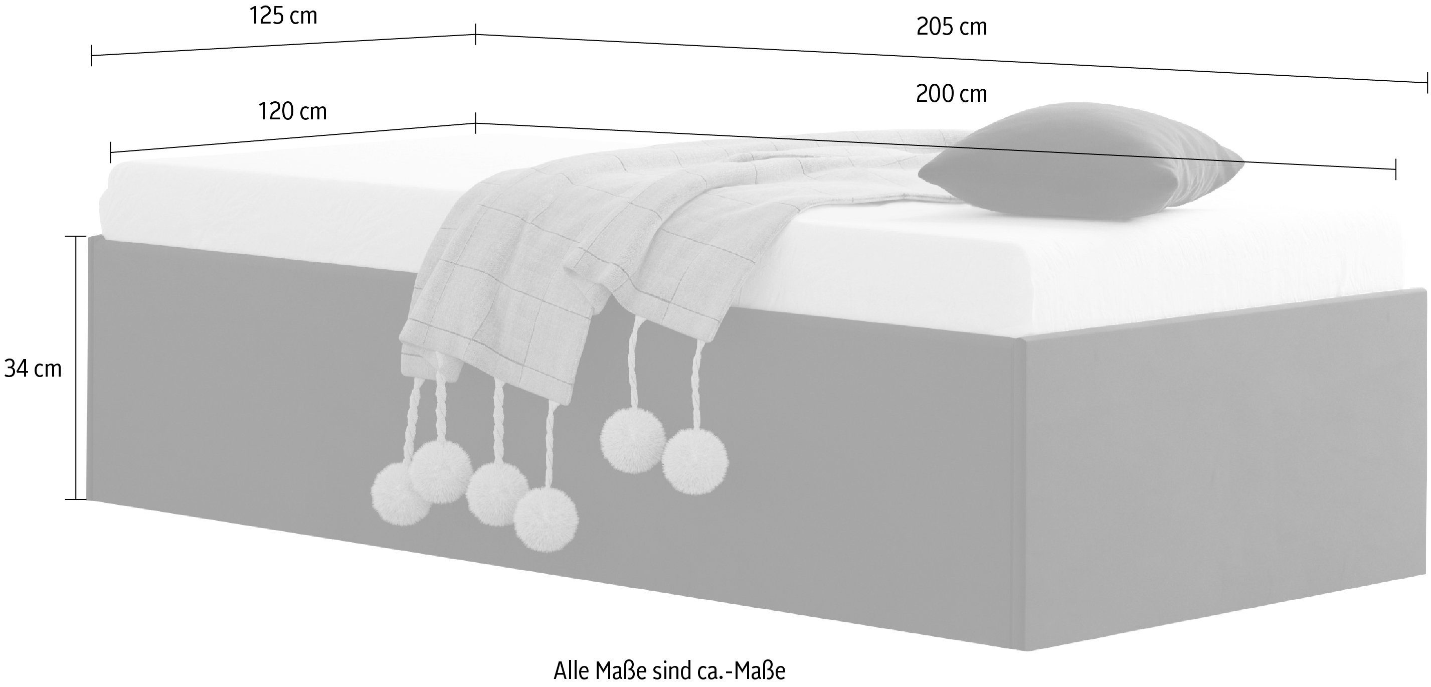 Westfalia Schlafkomfort Polsterbett Amrum, in mit erhältlich sonnengelb Kopfteil, Bettkasten ohne Samtvelours und ohne
