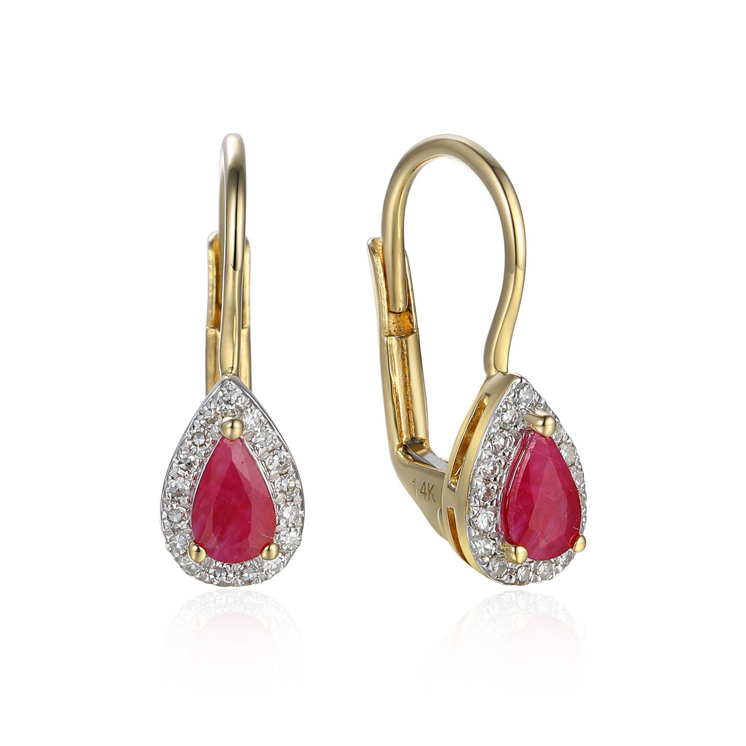 Stella-Jewellery Paar Ohrhänger 585er Gelbgold Ohrhänger Rubin 0,50ct. tropfenform (inkl. Etui)