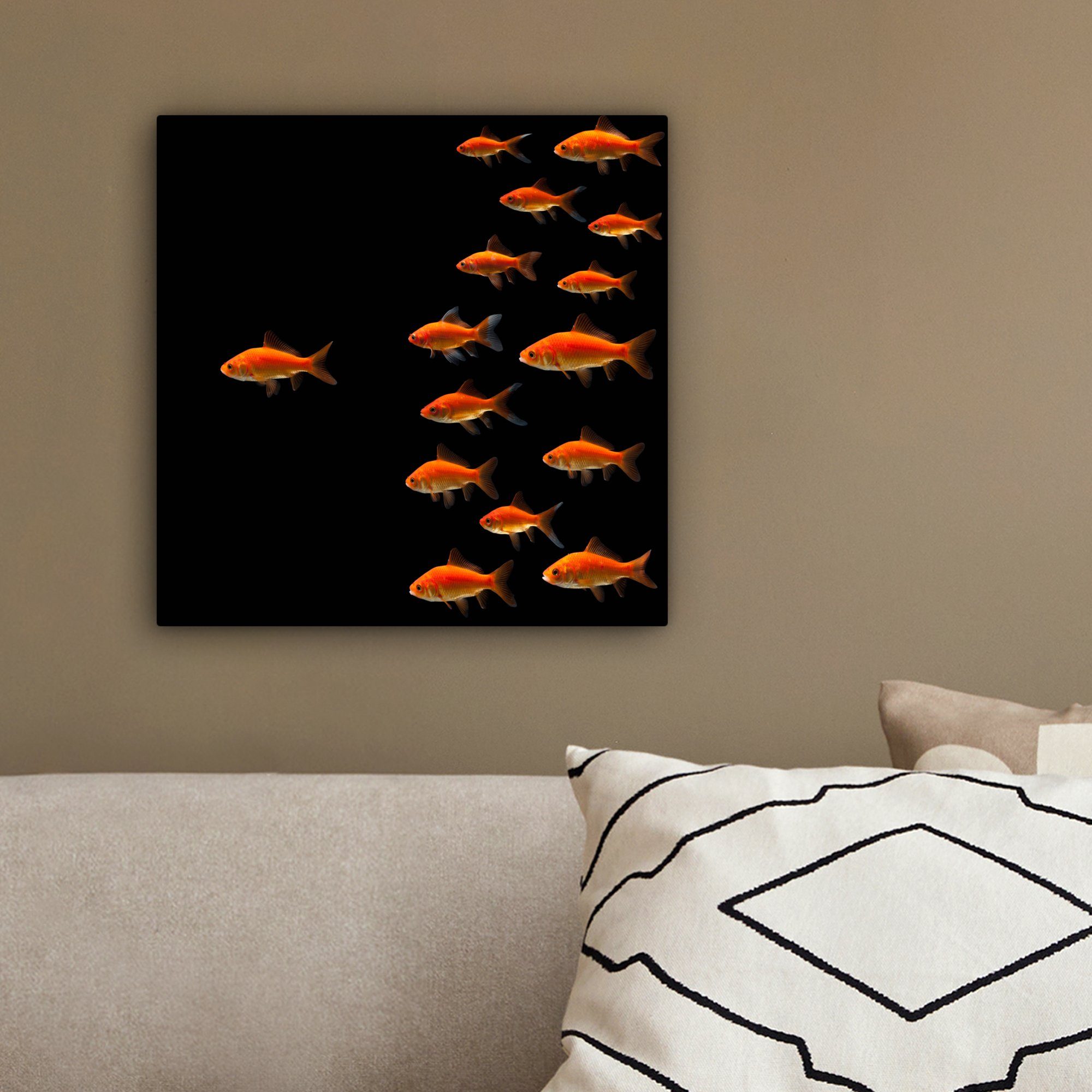 Leinwandbild für Goldfisch Bilder 20x20 (1 Tiere Leinwand - St), - Schwarz, cm Wohnzimmer OneMillionCanvasses® Schlafzimmer,