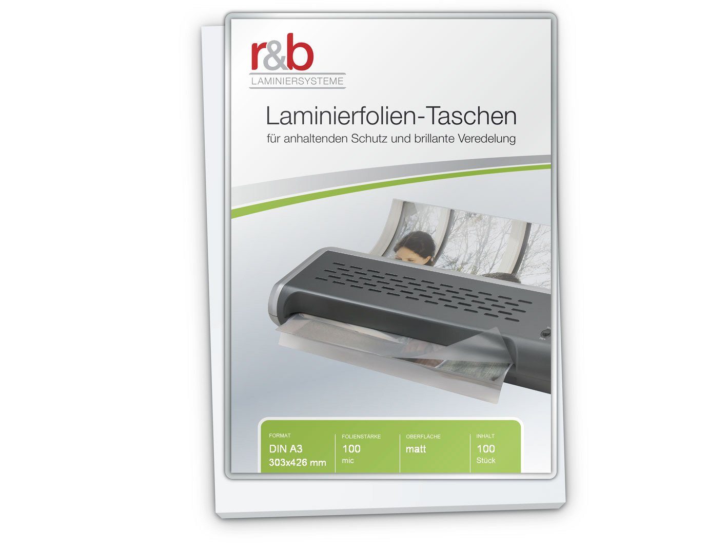 r&b Laminiersysteme Schutzfolie Laminierfolien A3 (303 x 426 mm), 2 x 100 mic, matt