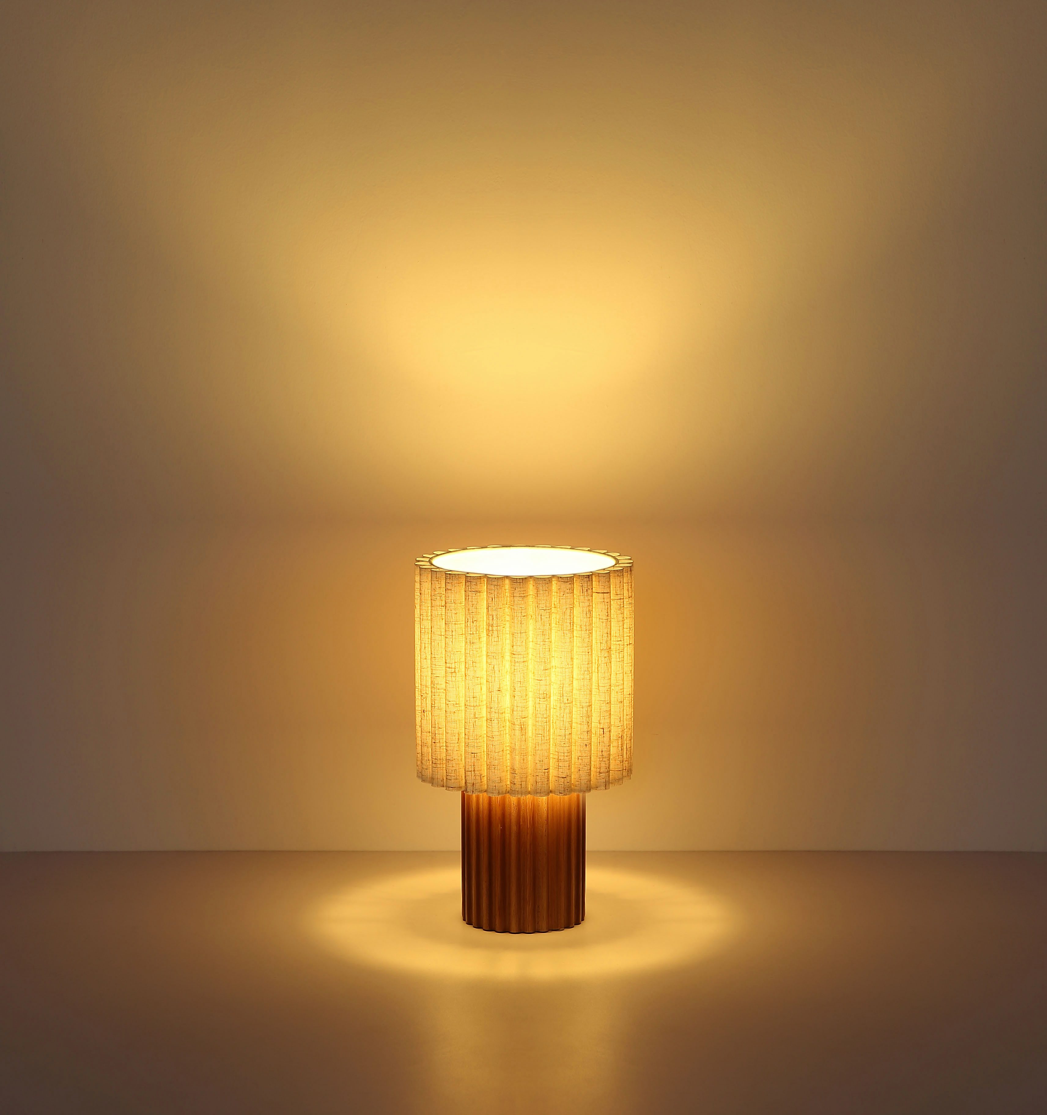 GLOBO LIGHTING Tischleuchte JANNIE, ohne Leuchtmittel, Holz-Tischleuchte, Leinen-Schirm, Wippschalter, E27, Ø180mm