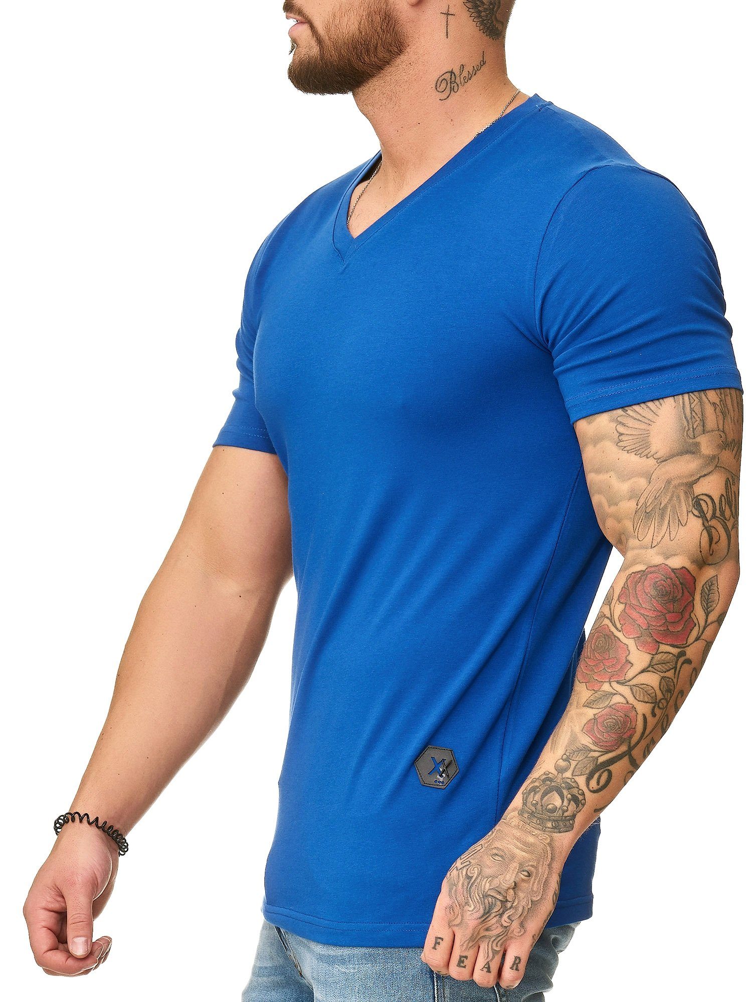 OneRedox T-Shirt 1309C (Shirt Polo Freizeit 1-tlg) Fitness Tee, Casual Royal Kurzarmshirt Blau