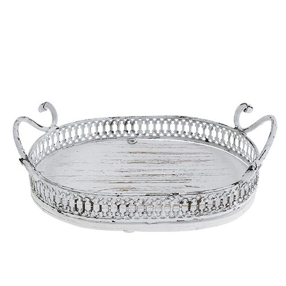 Viana Dekokorb Tablett mit Griffen oval 23cm x 17,5cm H7,5cm Weiß Vintage