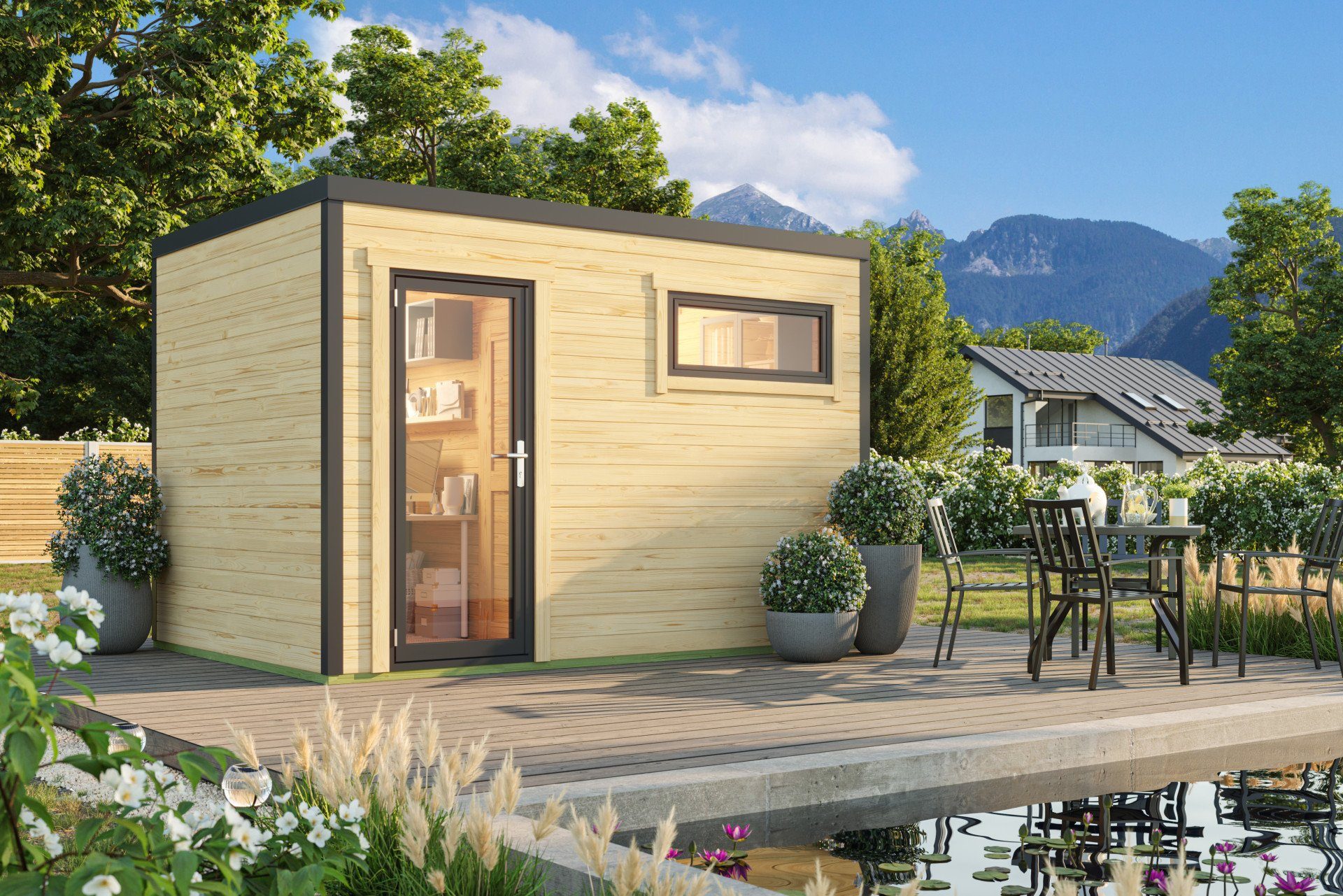 LASITA MAJA Gartenhaus Flachdach 4x3m Holz Sardinien 2, BxT: 350x250 cm, ohne Dacheindeckung