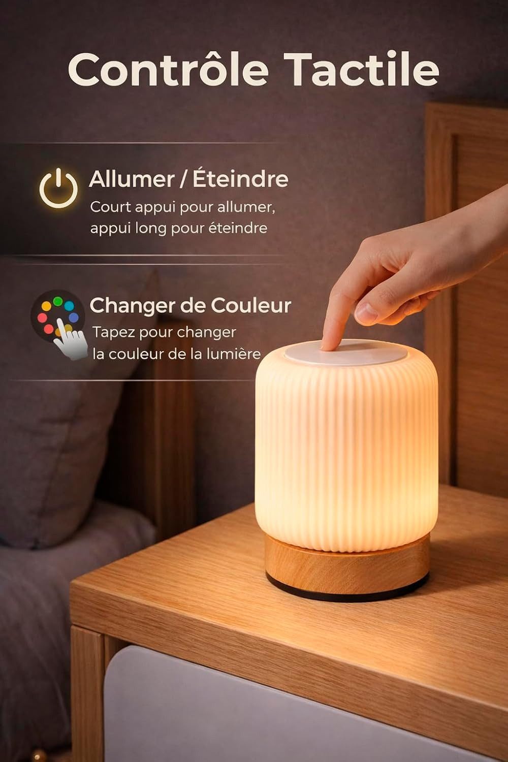 Fyrove LED Nachtlicht Touch‑Nachttischlampe, dimmbares LED‑Nachtlicht, USB‑Anschluss, LED fest integriert, Soft-Light-Touch-Steuerung,Nachtlicht für Kinder,3 Helligkeitsstufen