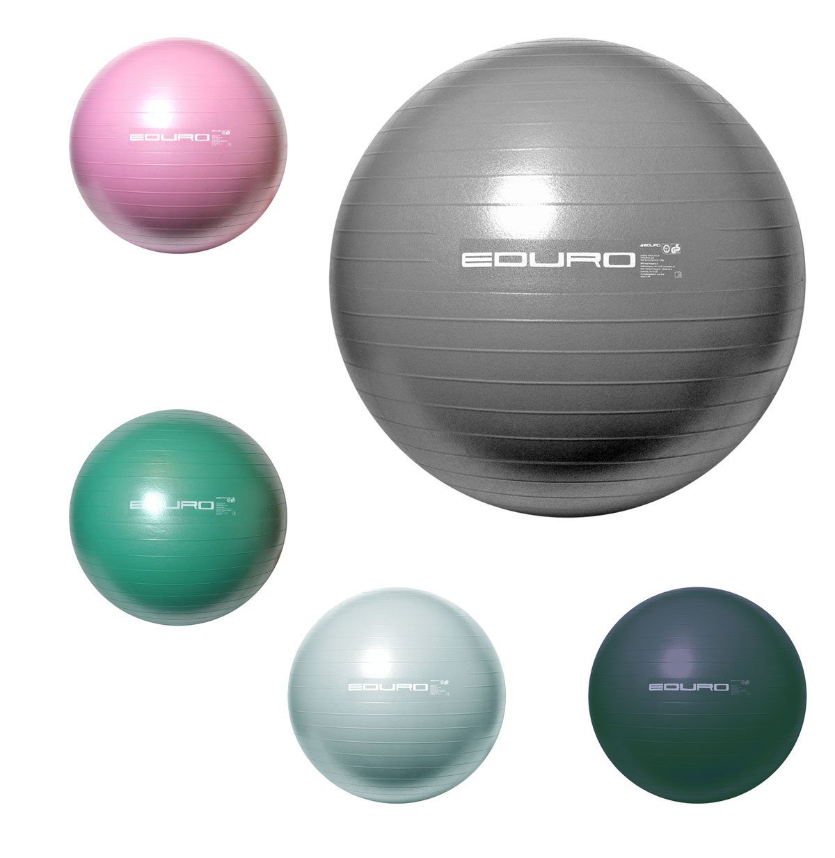 Miweba Sports 4in1-Gymnastikball-Set, Sitzball, 65 cm, Ballschale