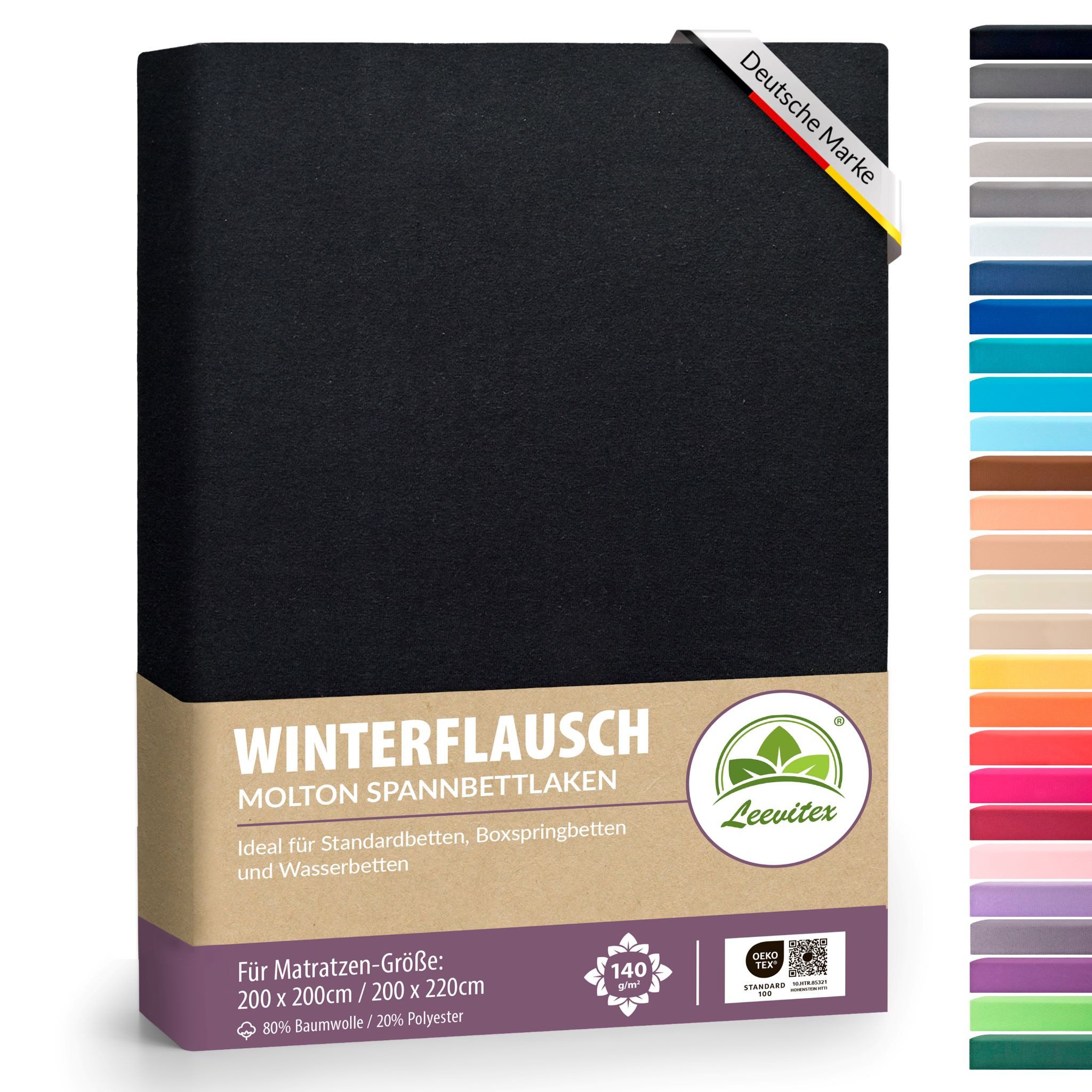 leevitex® Spannbettlaken für kalte Nächte – angenehm weich, passgenau, farbstark & pflegeleicht, Molton, Gummizug: rundum, (1 Stück), verschiedene Größen und Farben, 80% Baumwolle 20% Polyester, 40cm Steg