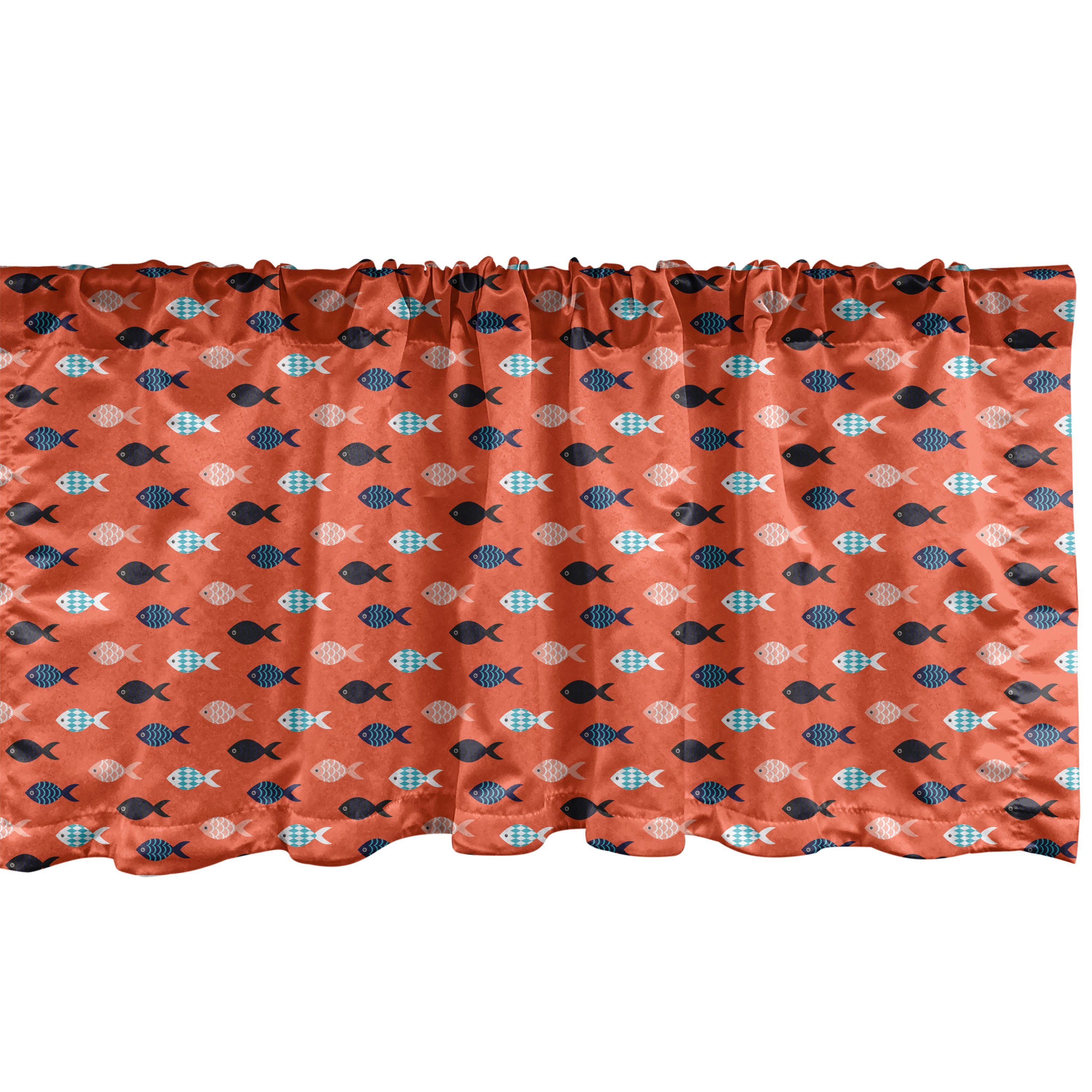 Scheibengardine Vorhang Volant für Küche Schlafzimmer Dekor mit Stangentasche, Abakuhaus, Microfaser, Orange Bunte Fischschwarm