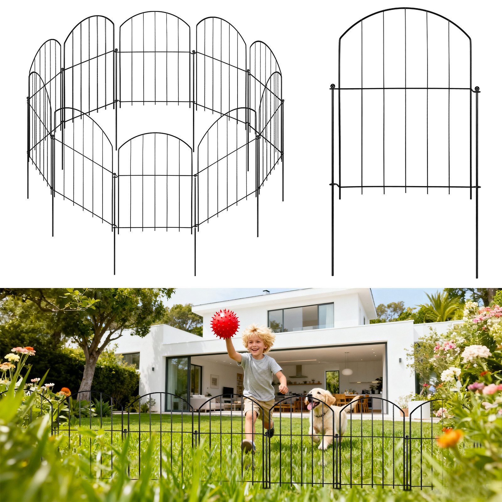 BlingBin Gartenzaun Metall Gartenzaun 3,3 m Bogenform, (10er-Packung, 1-St., 10er Set Beetzaun mit Erdspießen oder Klicksystem, Rostfrei), Dekorativer Rasenzaun für Garten, Hof & Terrasse