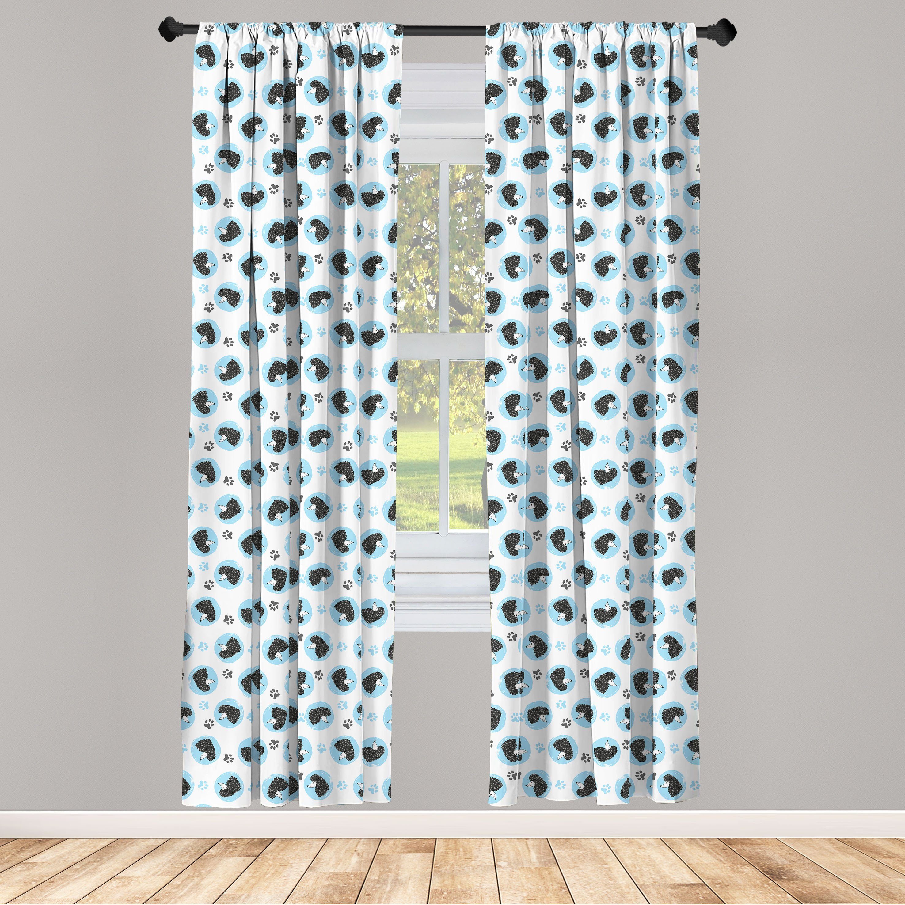Gardine Vorhang für Wohnzimmer Schlafzimmer Dekor, Abakuhaus, Microfaser, Hund Doodle Köpfe und Pfoten