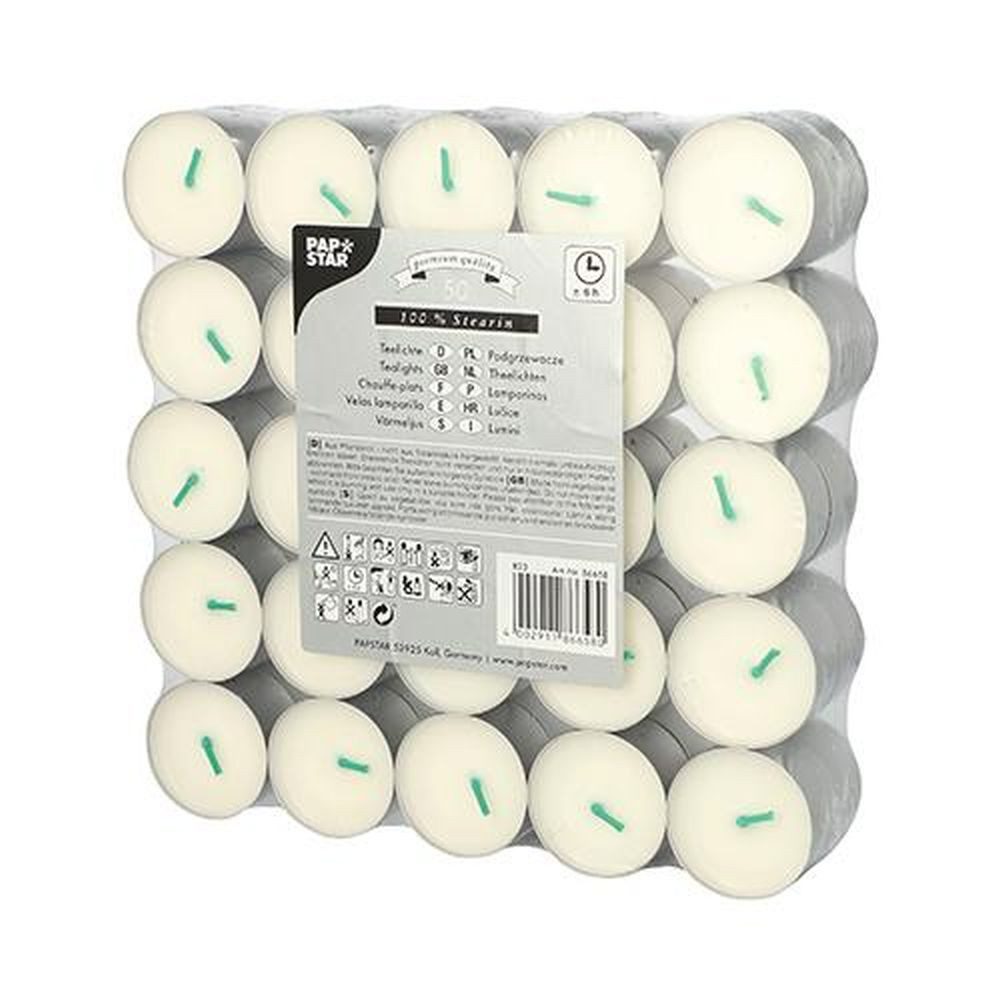 PAPSTAR Teelicht 50 Teelichte Ø 37 mm · 22 mm weiss aus 100 % Stearin