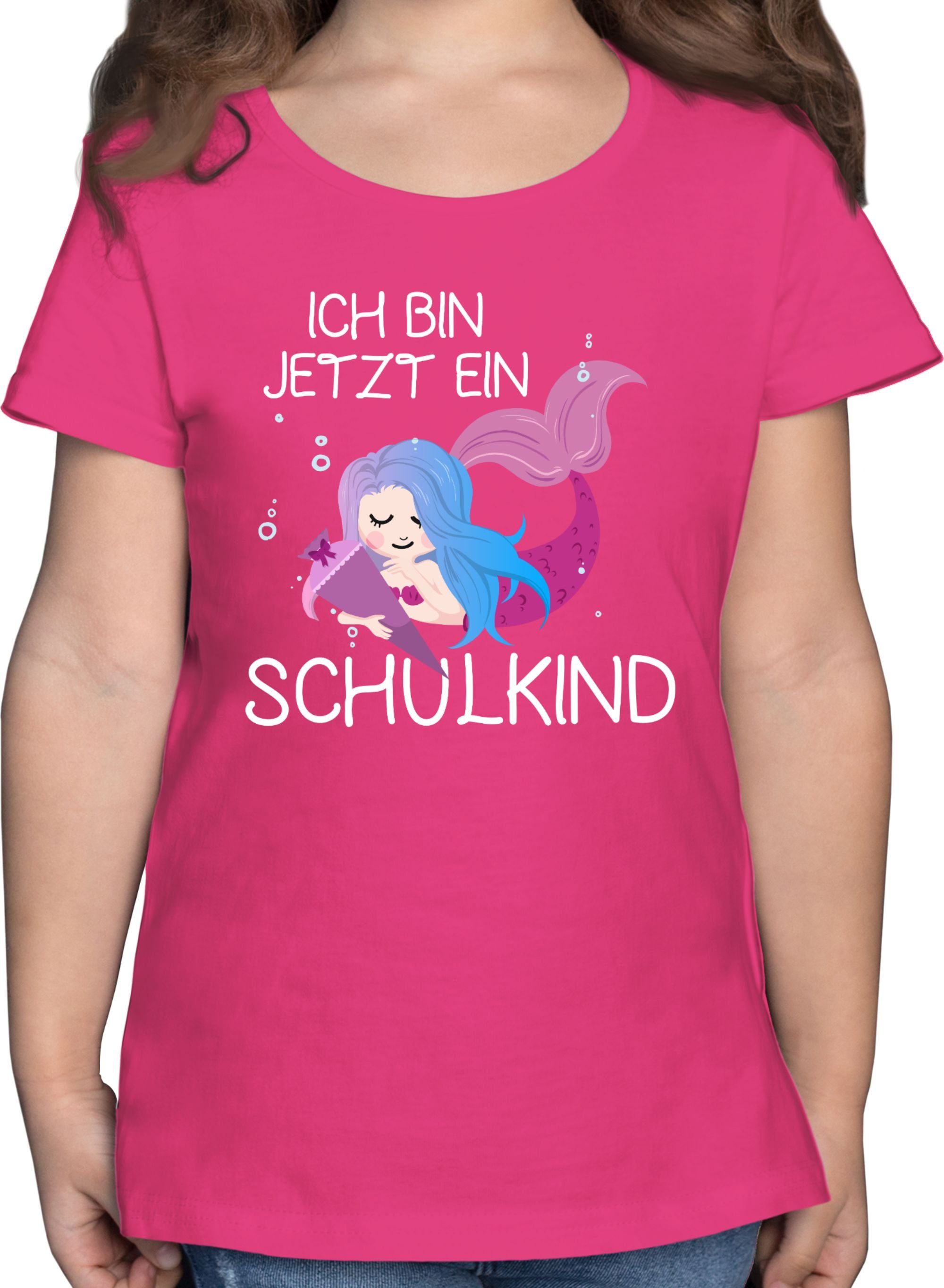 Shirtracer T-Shirt Ich bin jetzt ein Schulkind Meerjungfrau Einschulung Mädchen 1 Fuchsia | T-Shirts