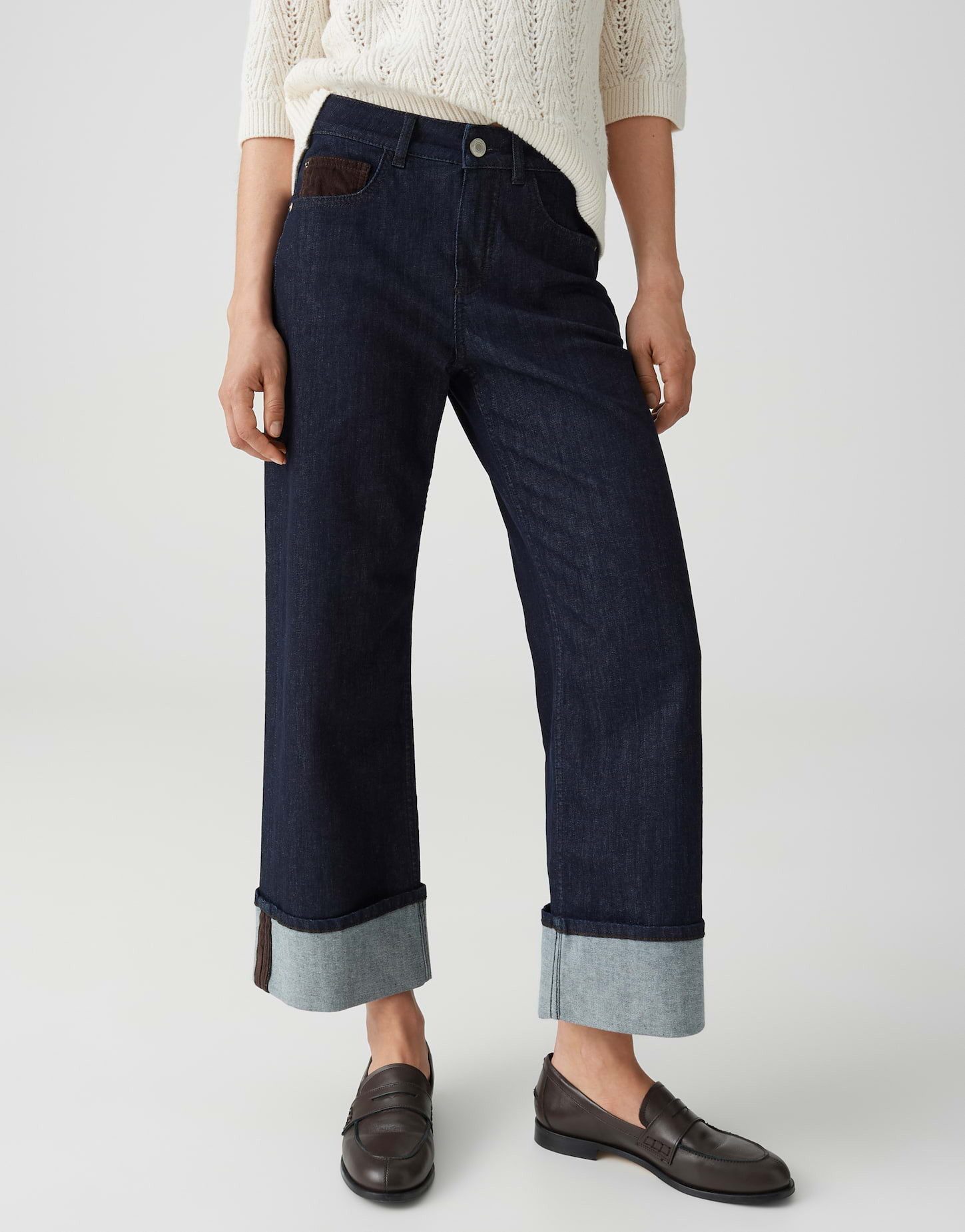 OPUS 7/8-Jeans MIVA CITY Wide Leg Jeans aus BCI Cotton Mid Rise Aufschlag am Saum