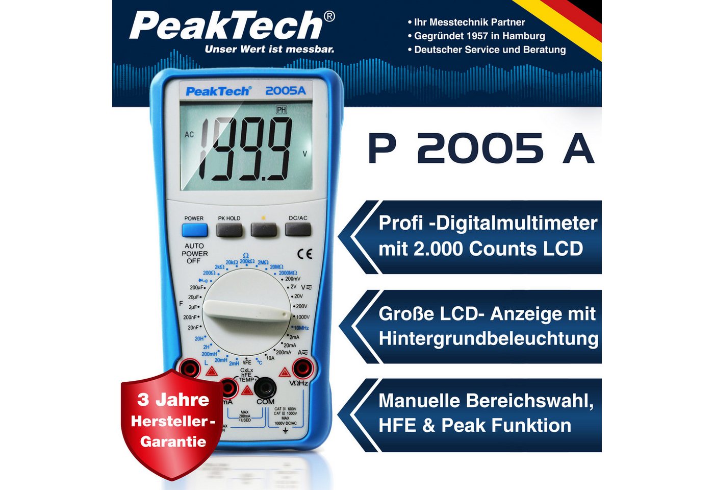 Thumbnail - PeakTech Multimeter PeakTech 2005 A: Digital Multimeter ~ 2.000 Counts ~ 1000V AC/DC