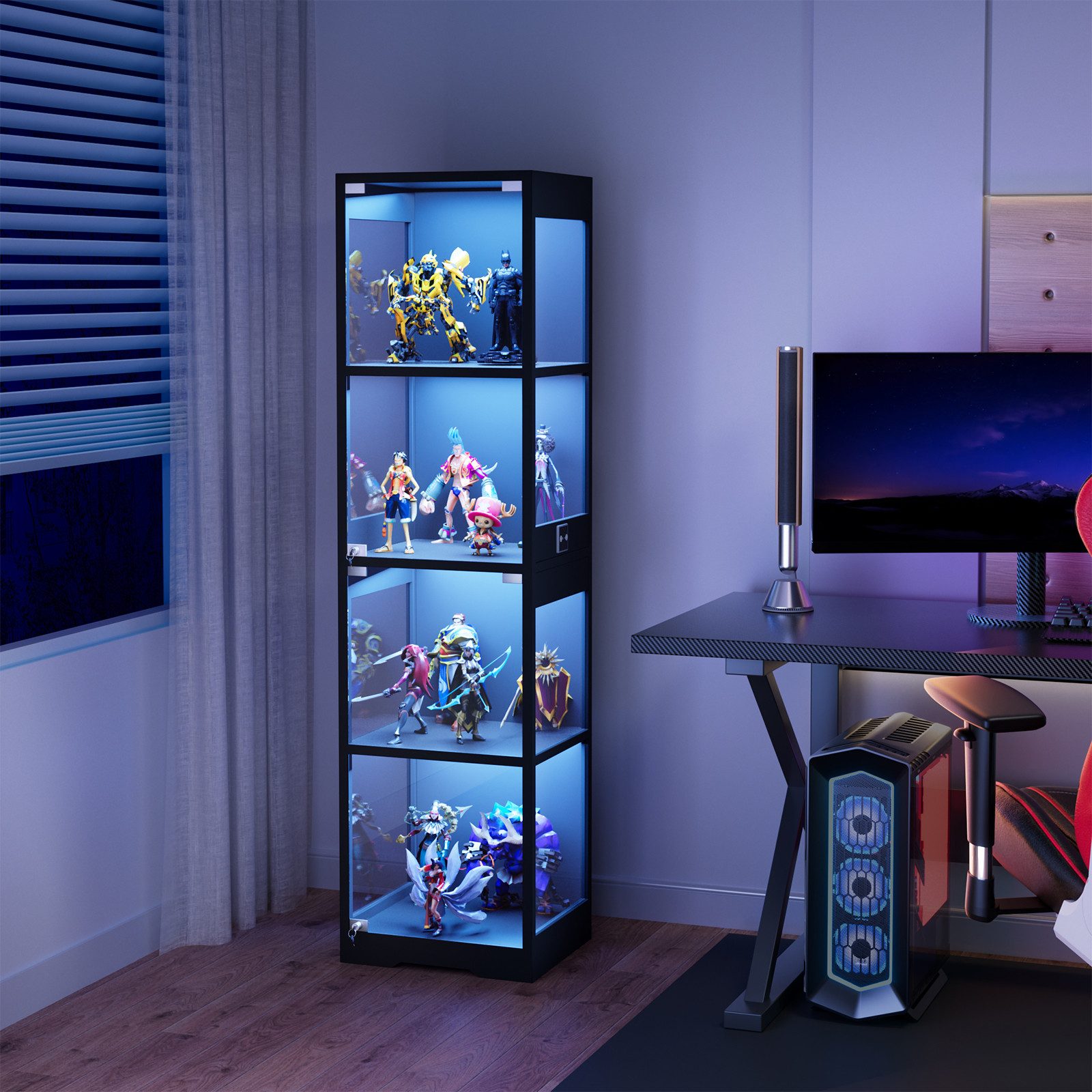 TWSOUL Glasvitrine Vitrine mit LED Beleuchtung und menschlicher Sensor, 40x35x160cm