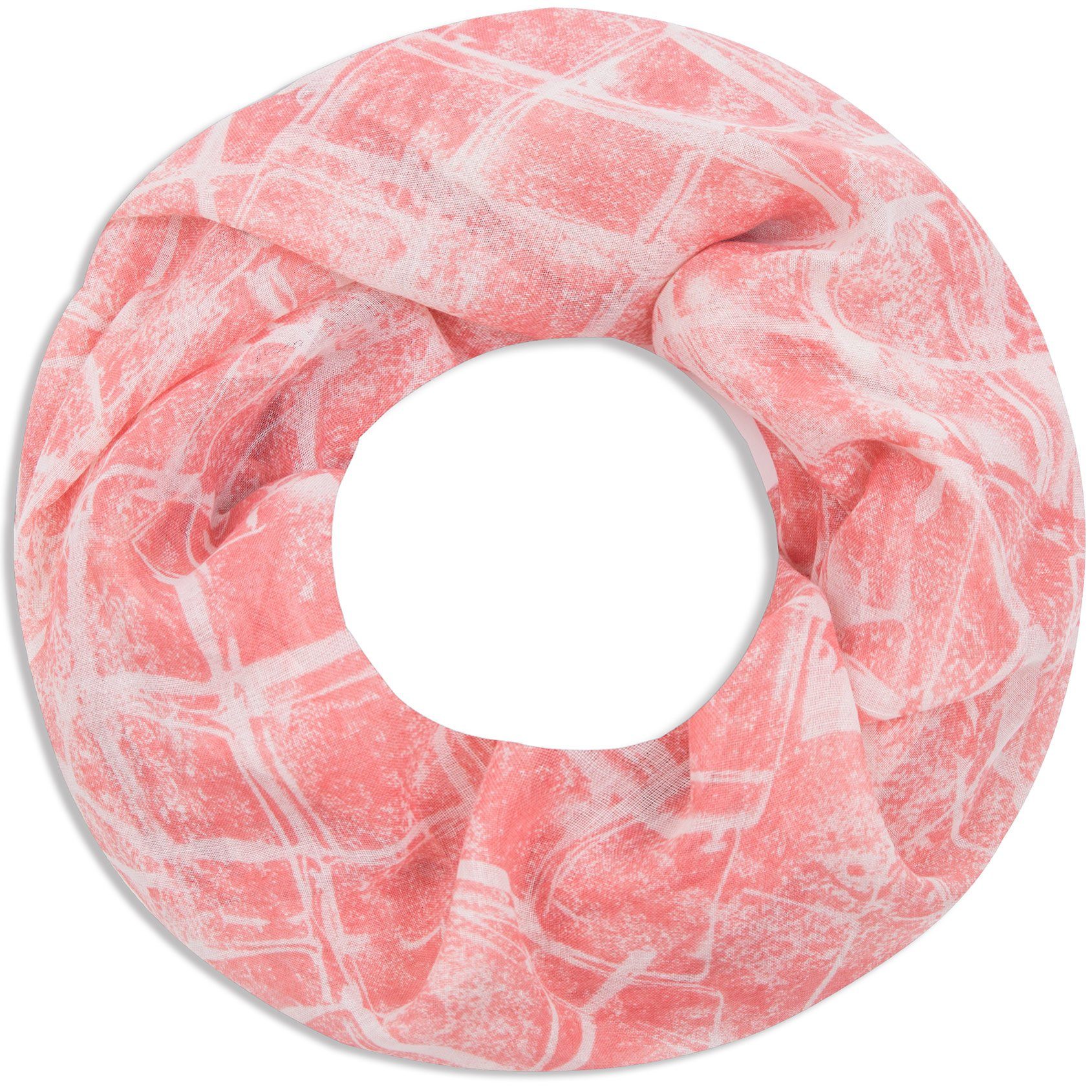 Faera Loop, Damen Schal marmorierter weicher und leichter Loopschal Rundschal rosa