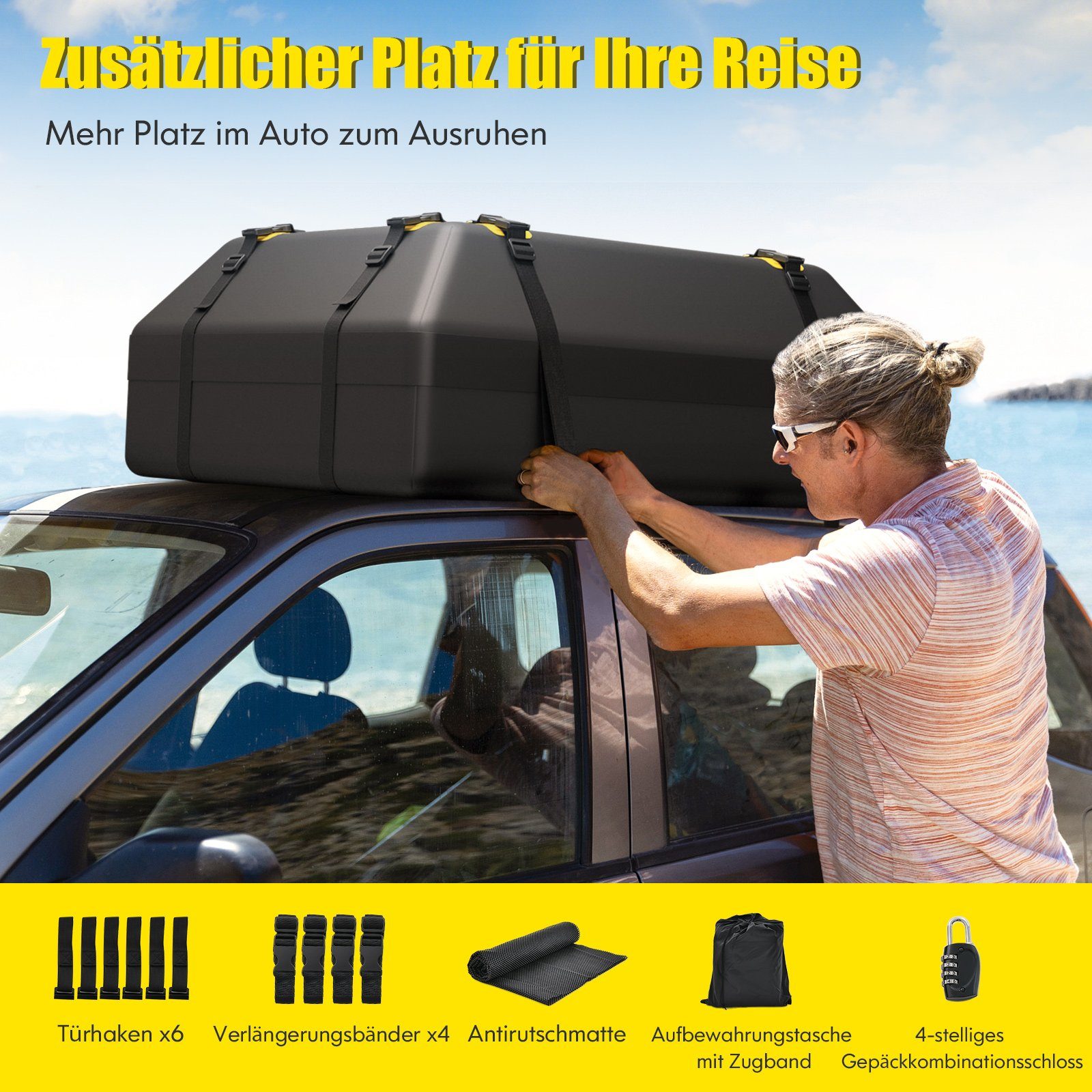 COSTWAY Dachbox Universelle, 400L faltbare Gepäckbox