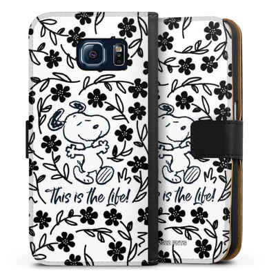DeinDesign Handyhülle »Peanuts Blumen Snoopy Snoopy Black and White This Is The Life«, Samsung Galaxy S6 Hülle Handy Flip Case Wallet Cover Handytasche Leder