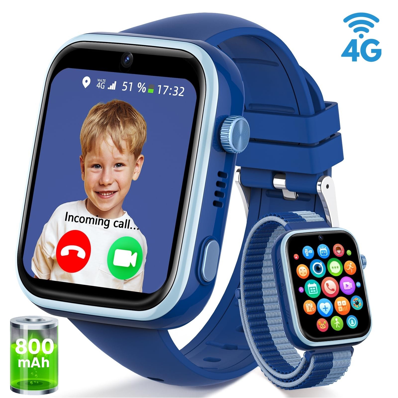 BANLVS 2025 Neue 4G Kinder Smartwatch mit GPS und Telefonfunktion Smartwatch (4,64 cm) Zwei-Wege-Anrufe, Bildkompetenz, SOS, WLAN, mehrere Desktop-Stile zur Auswahl, für 4–12 Jungen und Mädchen, für Android und IOS