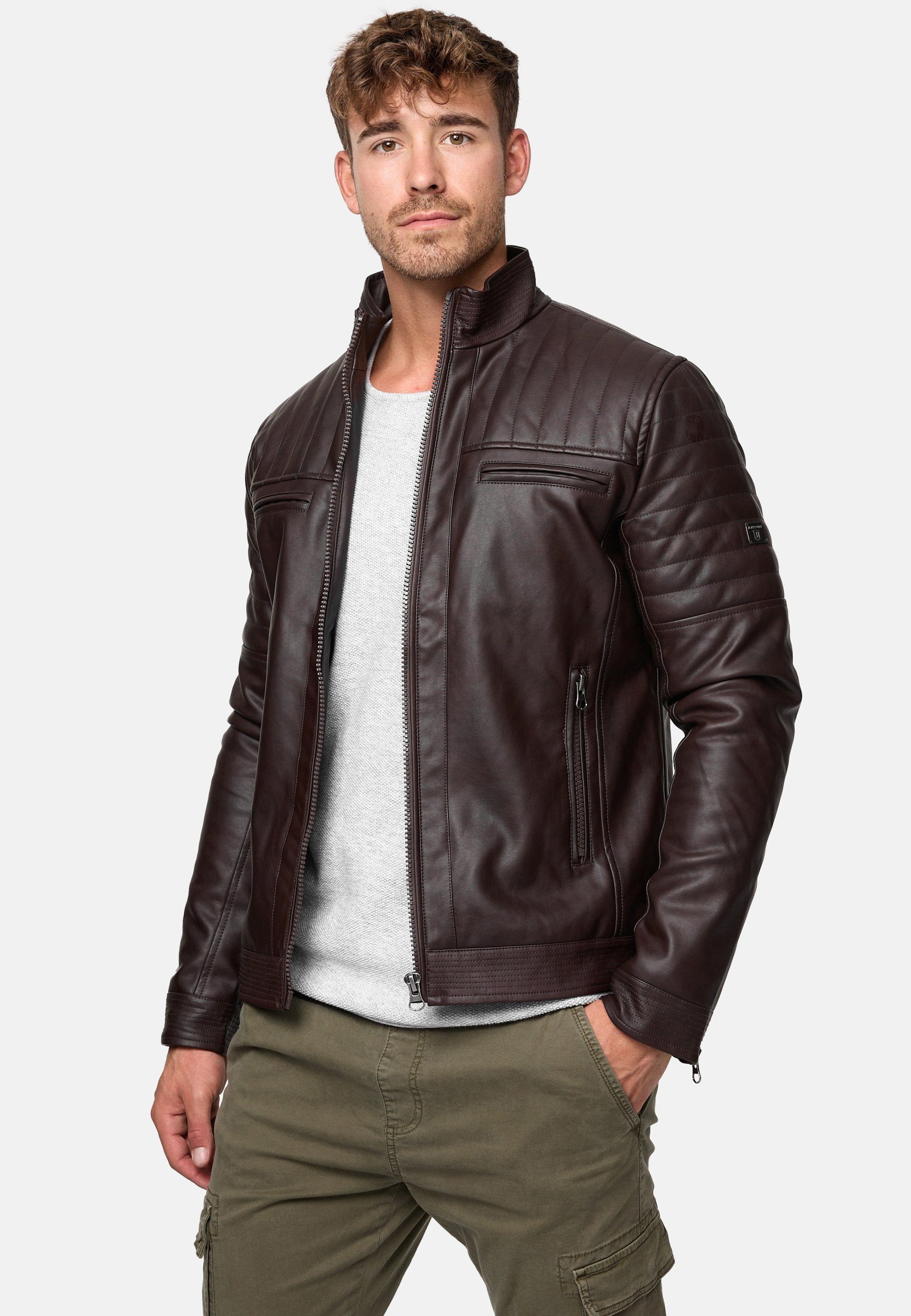 INDICODE Lederimitatjacke Herren Brook Übergangsjacke Herrenjacke mit stilvollen Applikationen