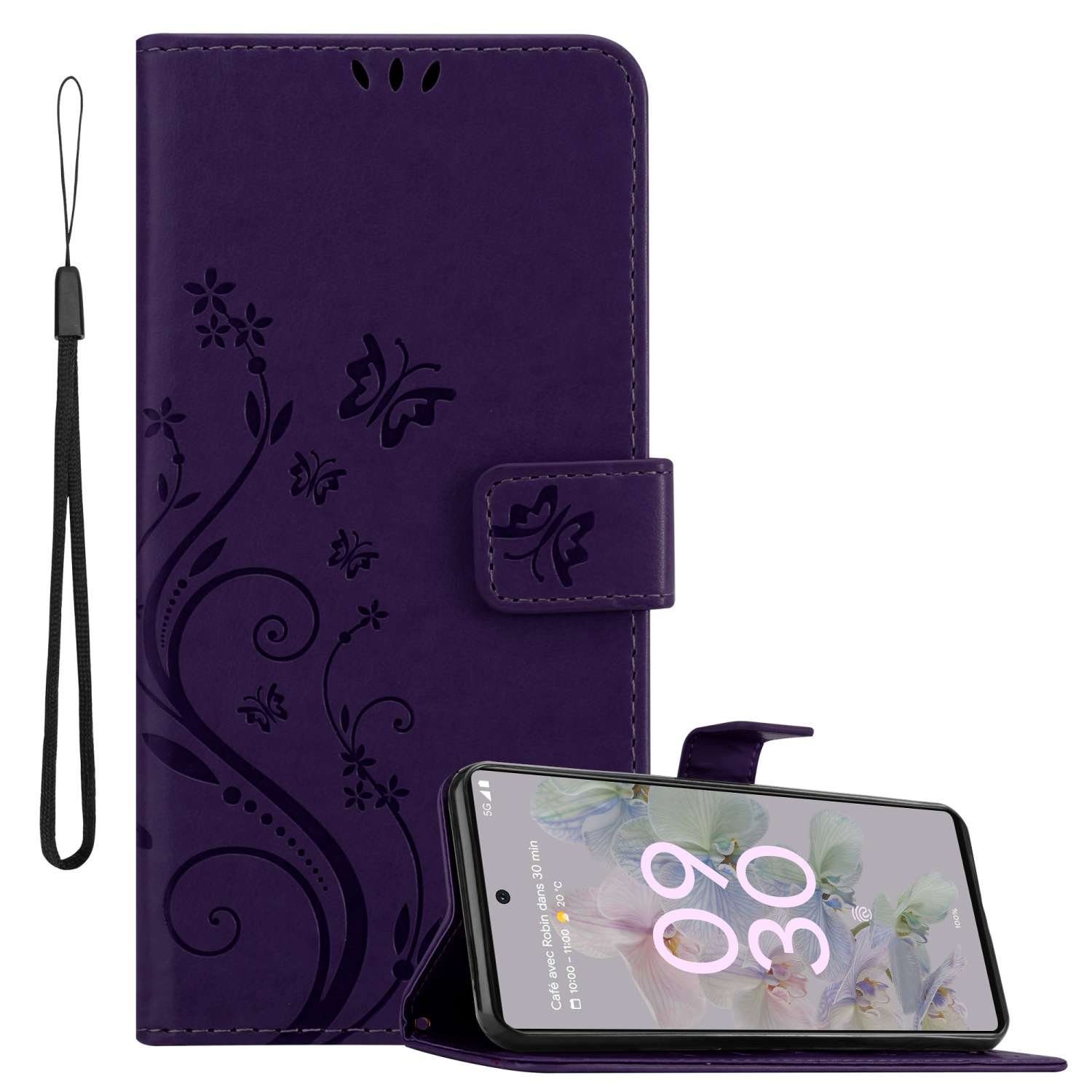 Cadorabo Handyhülle für Google PIXEL 6A Hülle Google PIXEL 6A, Hülle Schutzhülle Blumen Flower mit Standfunktion Kartenfach Magnet