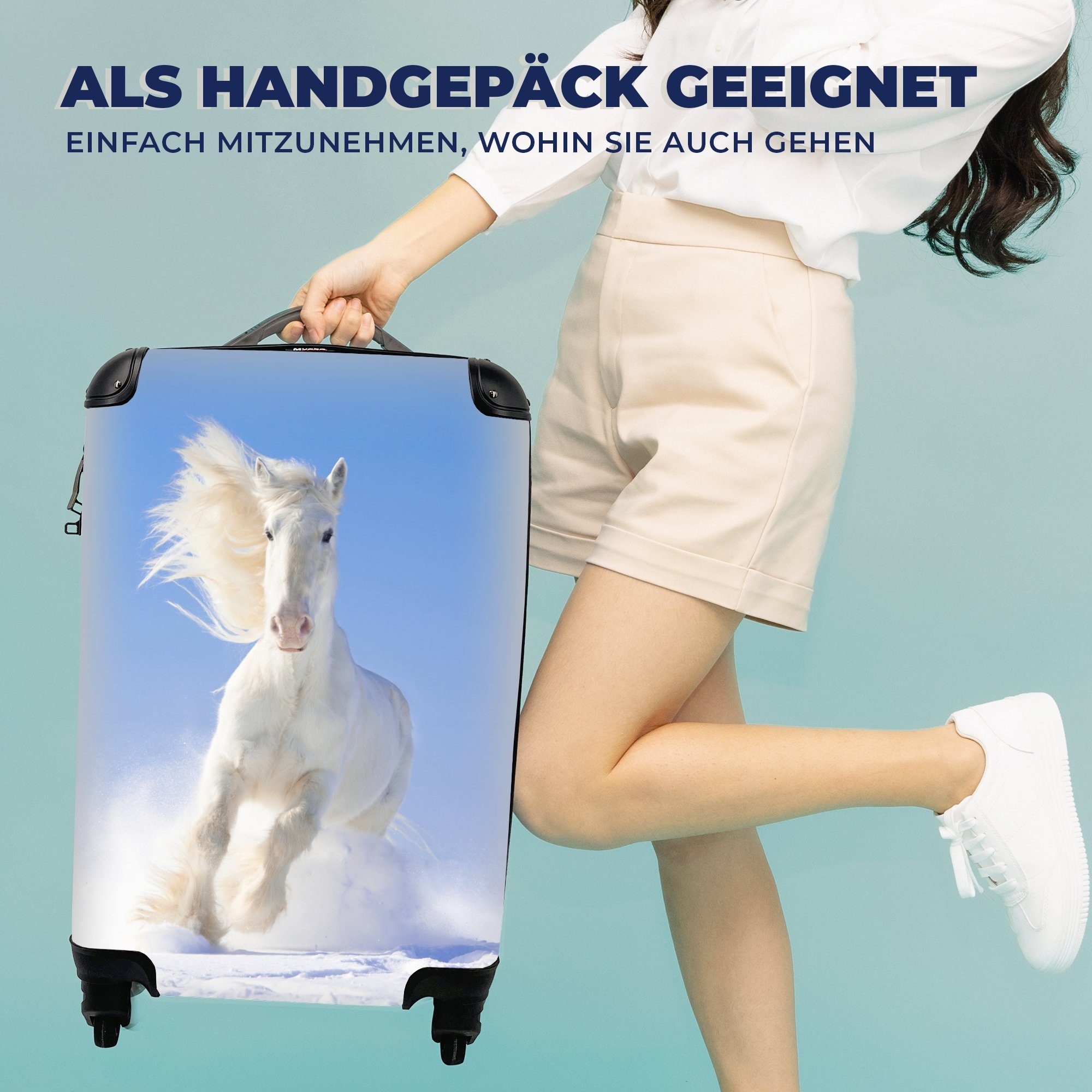 Reisekoffer Handgepäck rollen, Ferien, für Schnee MuchoWow 4 Rollen, - Winter mit Reisetasche Trolley, - Mähne, - Pferd Handgepäckkoffer