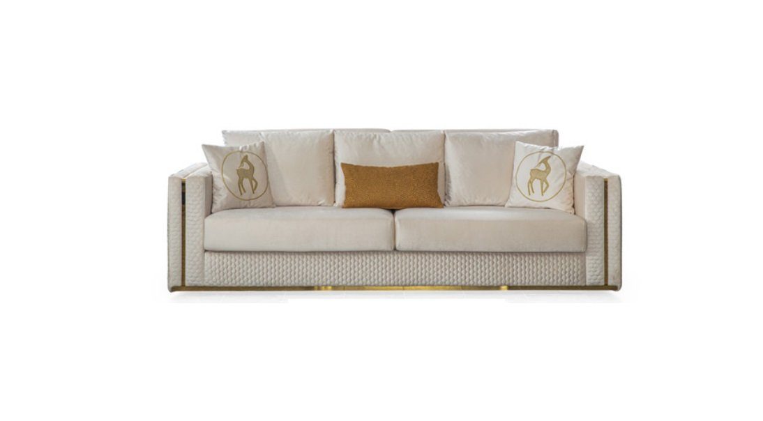 JVmoebel Sofa Design Textil 3 Sitzer Weiß Elegant Modern Sofa Couch Polsterung Neu