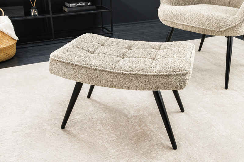 riess-ambiente Fußhocker SCANDINAVIA champagner greige / schwarz (Einzelartikel, 1 St), Wohnzimmer · Bouclé · Metall · Scandinavian Design